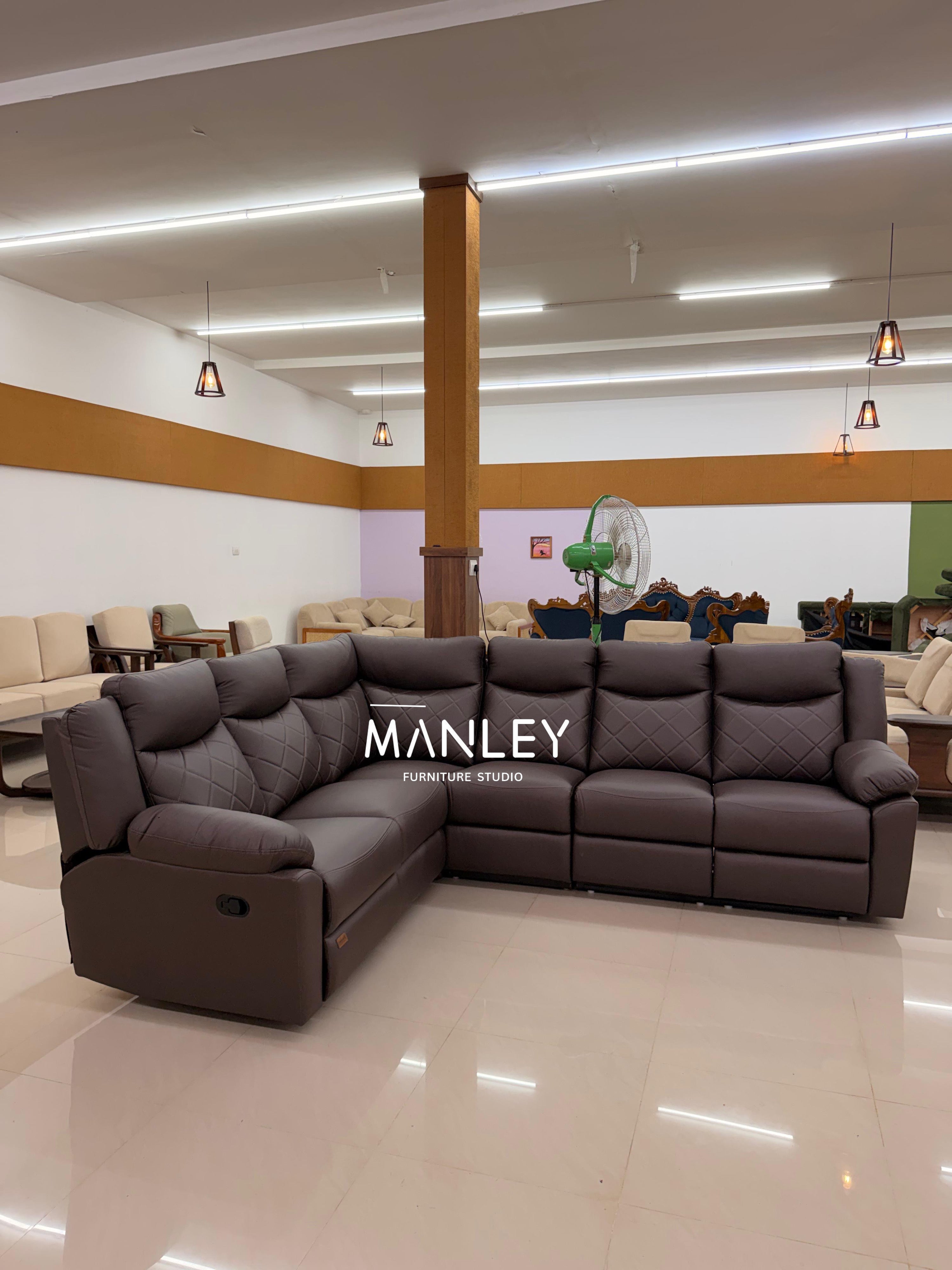 LANER CORNER RECLINER SOFA SET | ART LEATHER UPHOLSTERY | DARK HASH