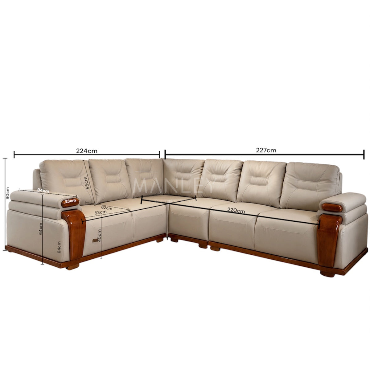 MONACO CORNER SOFA SET | MAHOGANY WOOD & SUEDE FABRIC UPHOLSTERY