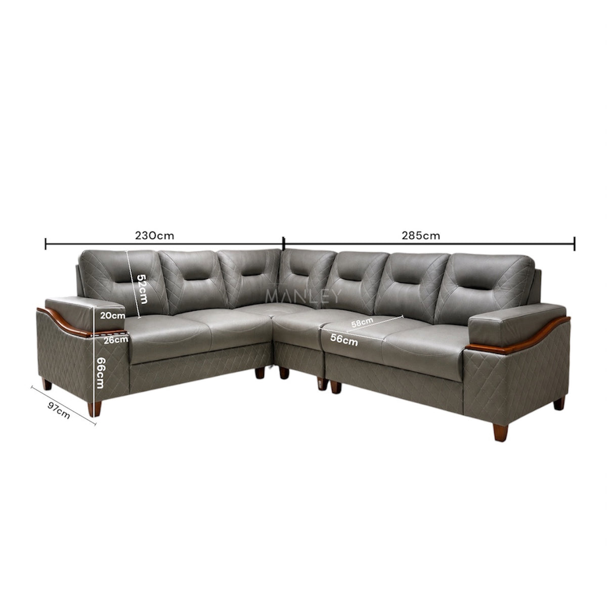 CREST CORNER SOFA SET | MAHOGANY WOOD & SUEDE FABRIC UPHOLSTERY