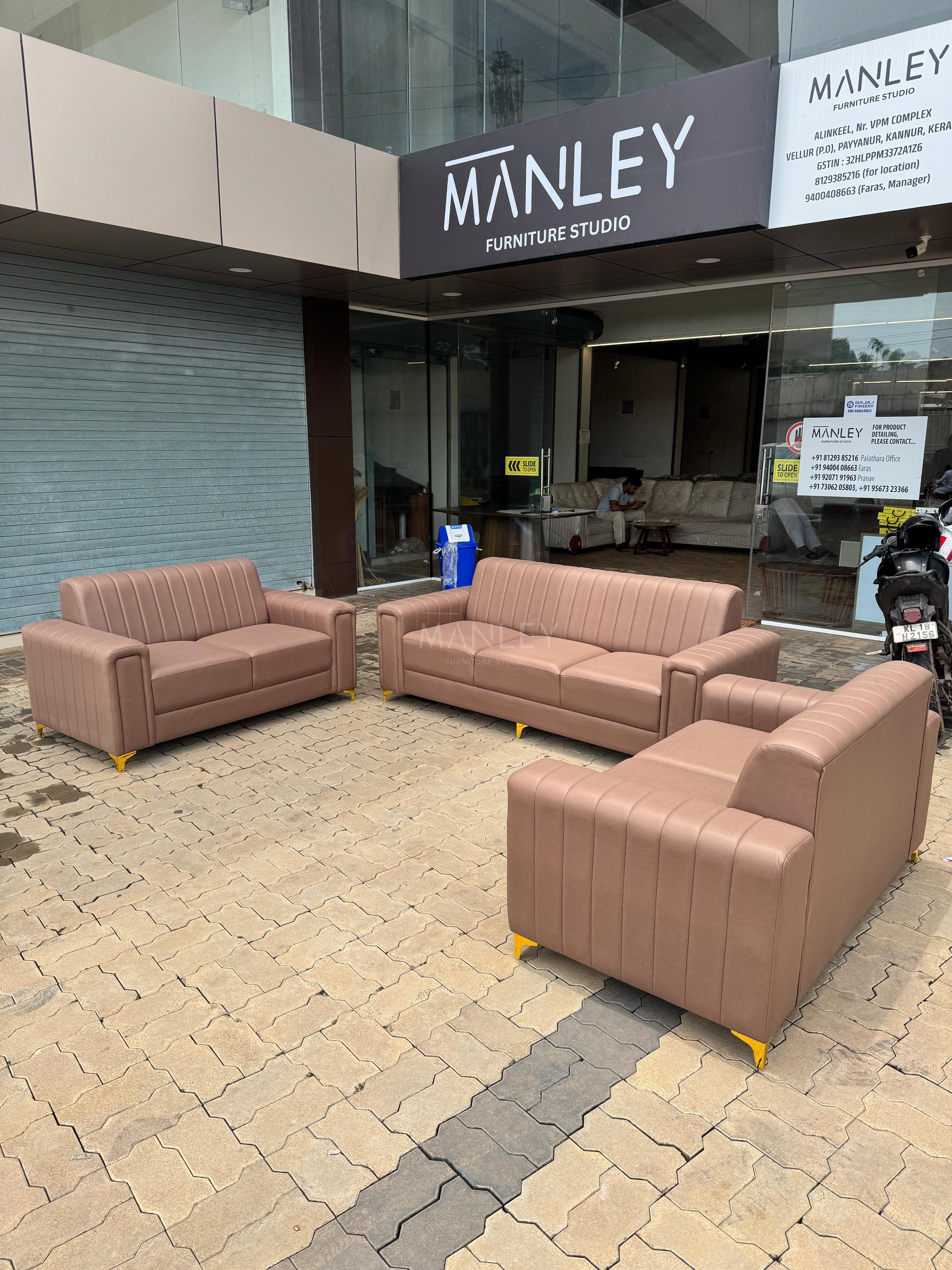 BOXER LINER 3+2+2 SOFA SET | ACACIA WOOD & SUEDE FABRIC | BROWN