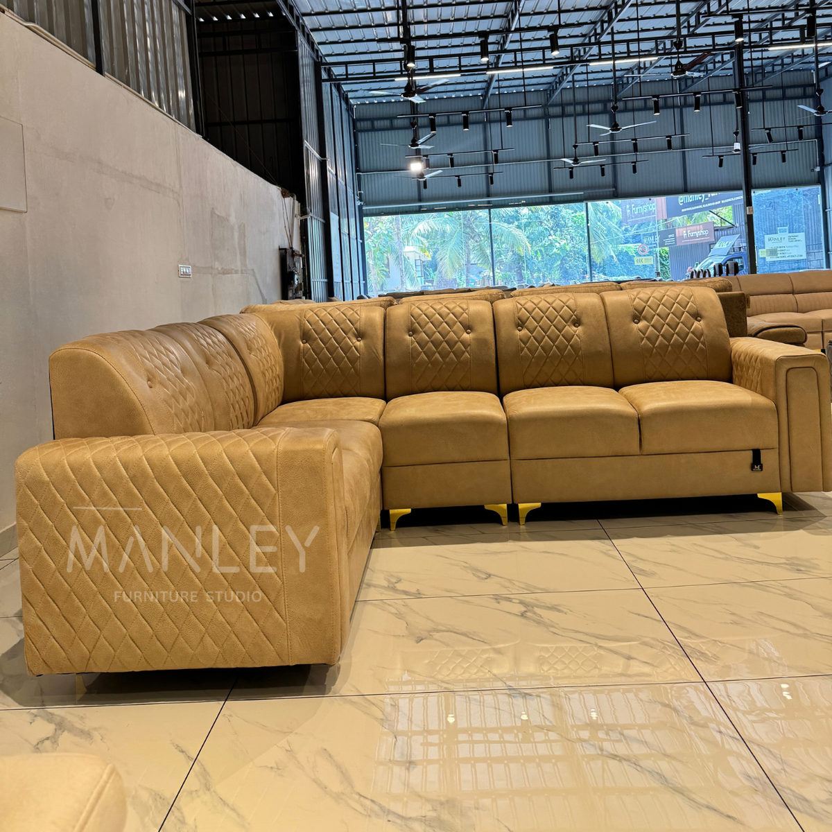 DIAMOND CUT CORNER SOFA SET | SUEDE & REXINE FABRIC