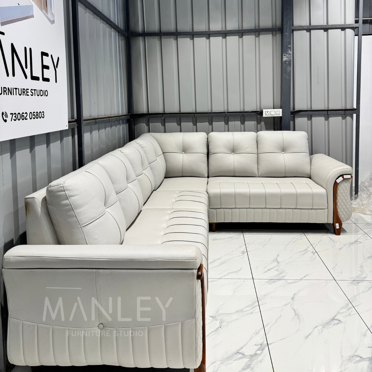 OXFORD CORNER SOFA SET | TREATED MAHOGANY WOOD & SUEDE FABRIC