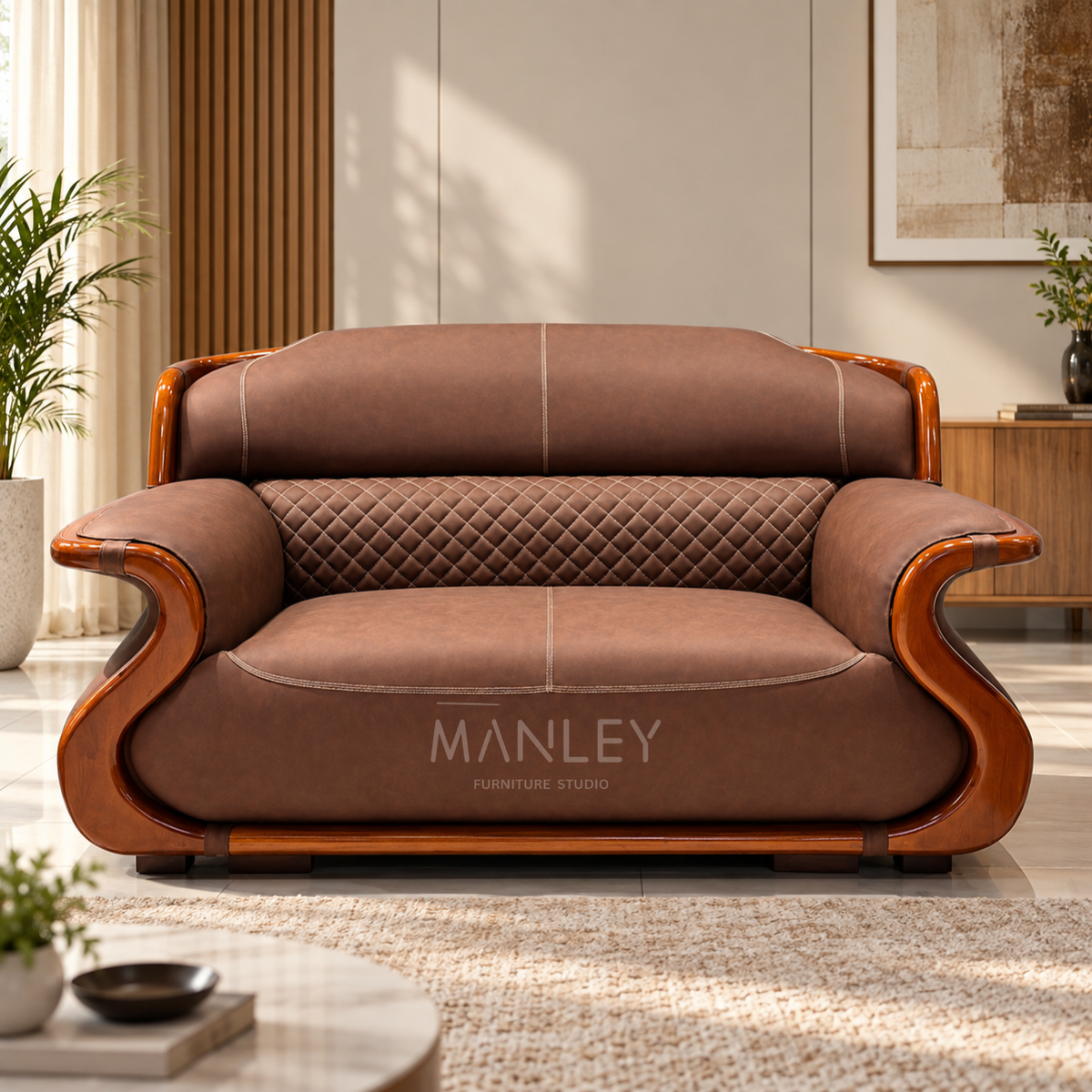 LUXE ONE 3+2 SOFA SET | TREATED MAHOGANY WOOD & ART LEATHER