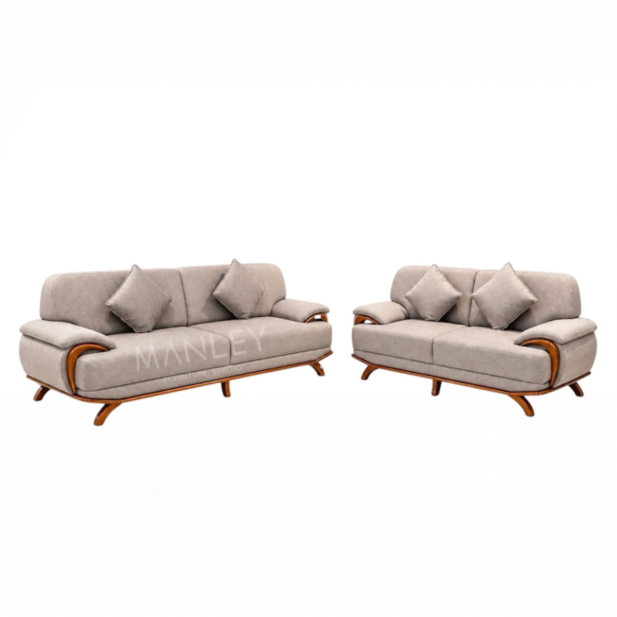 WINDSOR 3+2 SOFA SET | TREATED MAHOGANY WOOD & SUEDE FABRIC