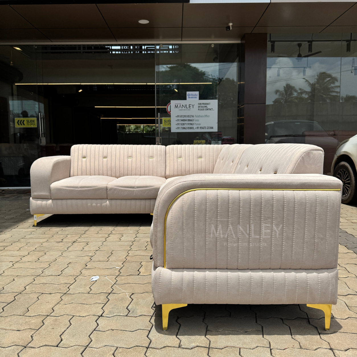 COZY CORNER SOFA SET | SUEDE FABRIC & METAL LEGS | BEIGE COLOUR