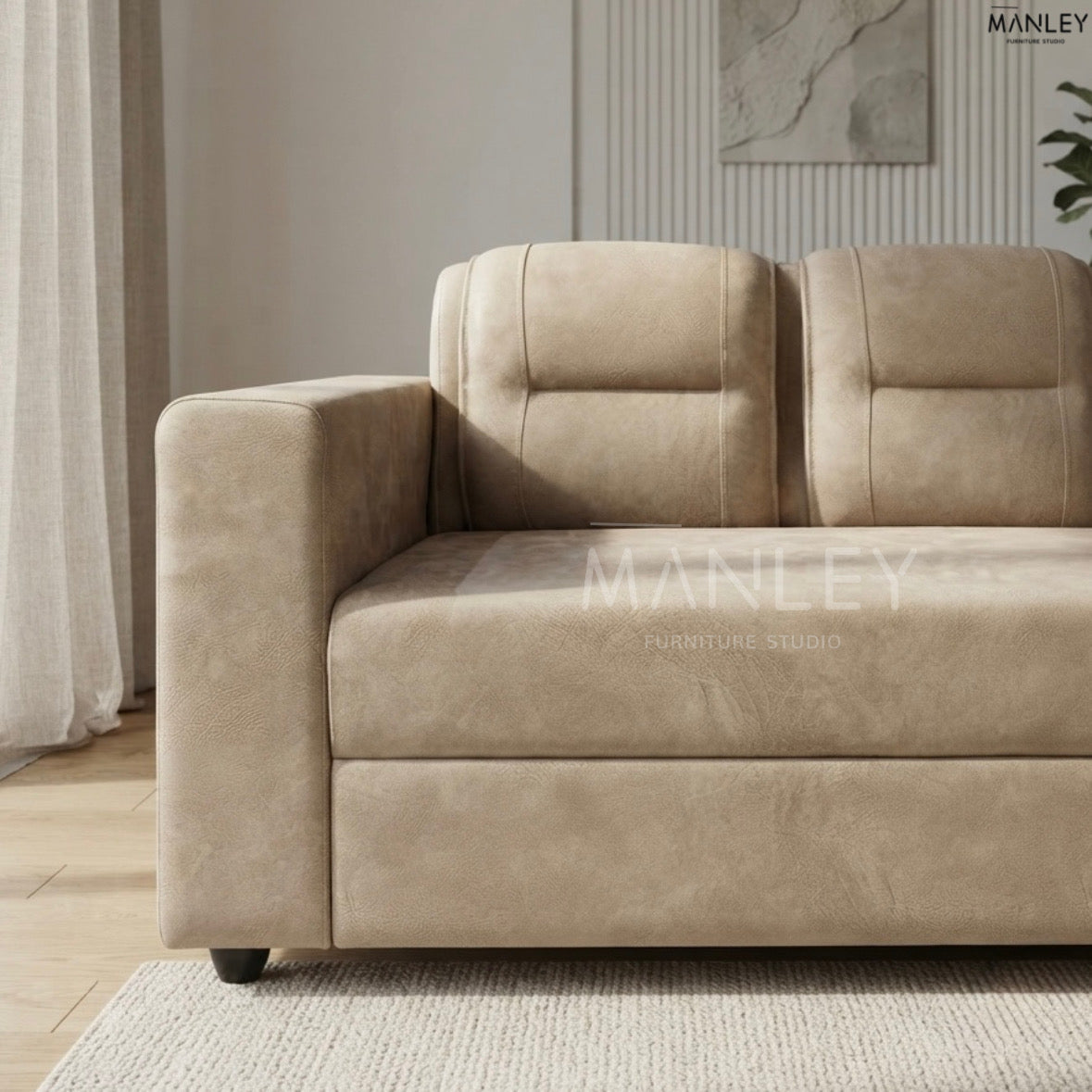 ARVO SINGLE SOFA | ACACIA WOOD & SUEDE FABRIC UPHOLSTERY