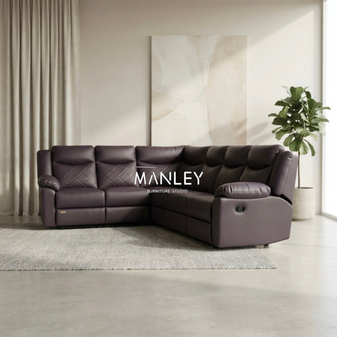 LANER CORNER RECLINER SOFA SET | ART LEATHER UPHOLSTERY | DARK HASH