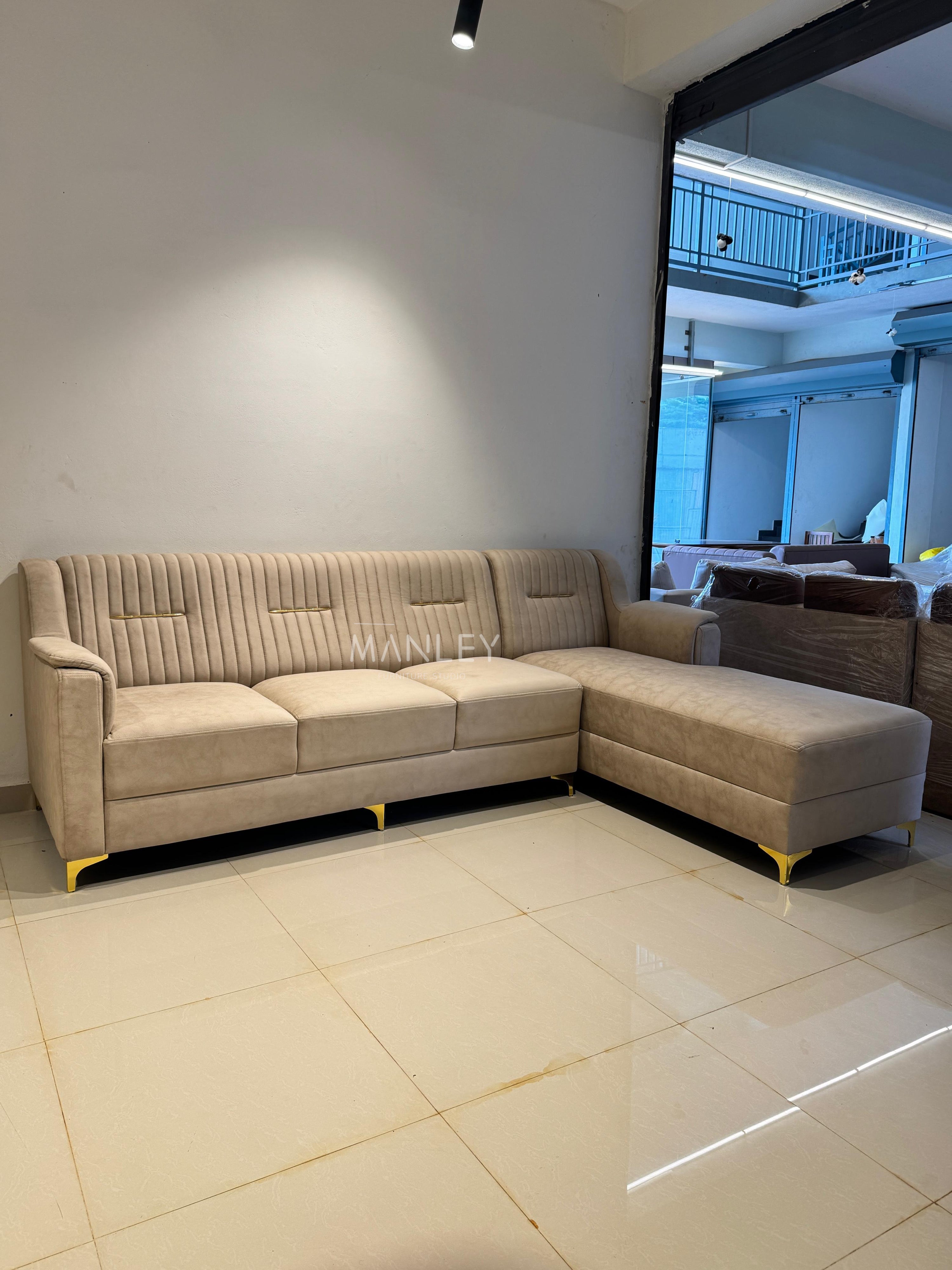 LAVEN LAUNCHER SOFA SET | WOOD FRAME & SUEDE FABRIC | IVORY