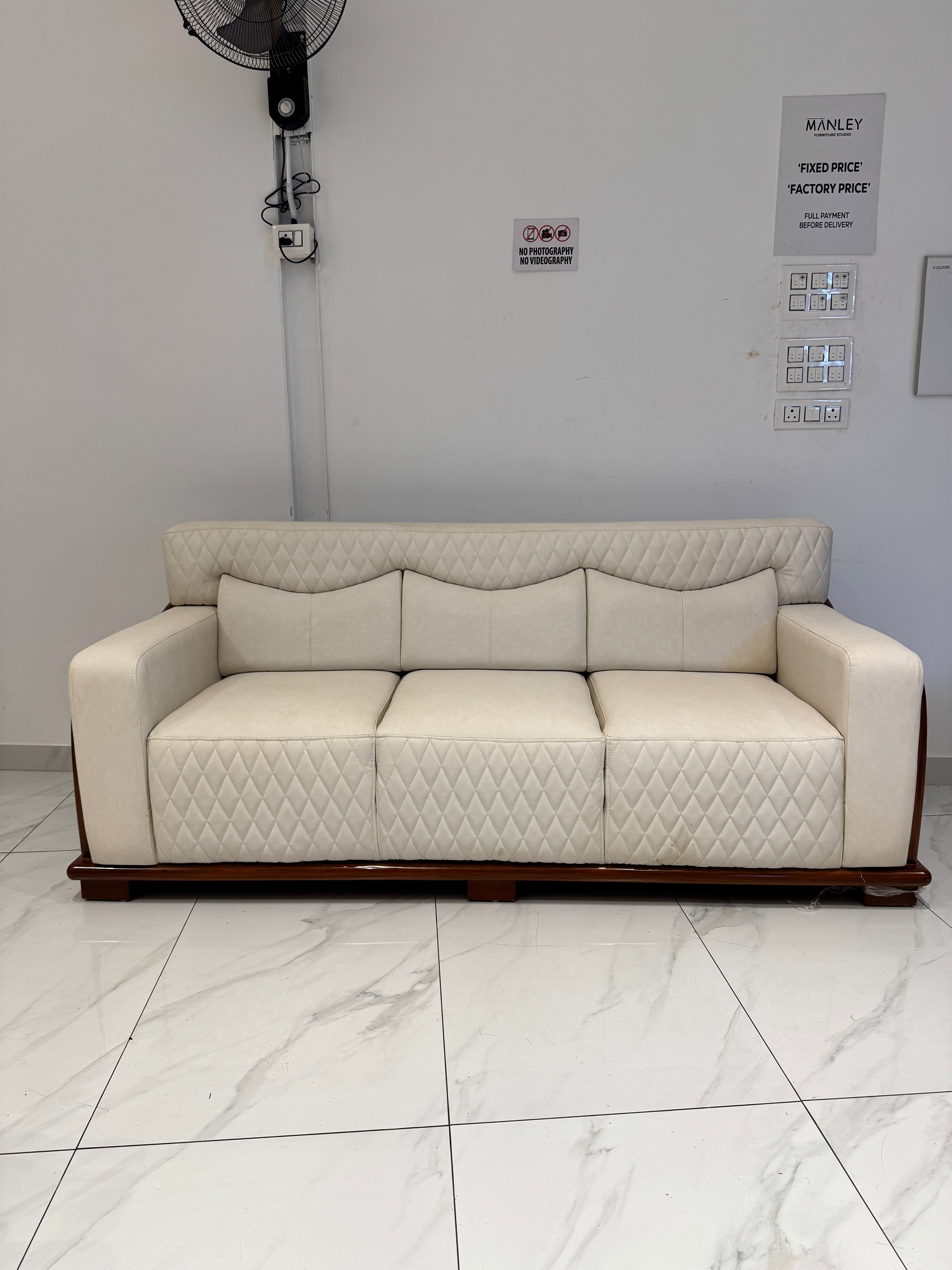 ROYALIST 3+1+1 SOFA SET | FABRIC & MAHOGANY FRAME | OFF WHITE
