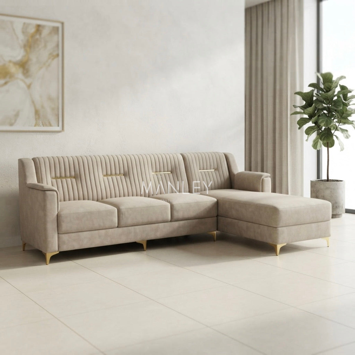 LAVEN LAUNCHER SOFA SET | WOOD FRAME & SUEDE FABRIC | IVORY
