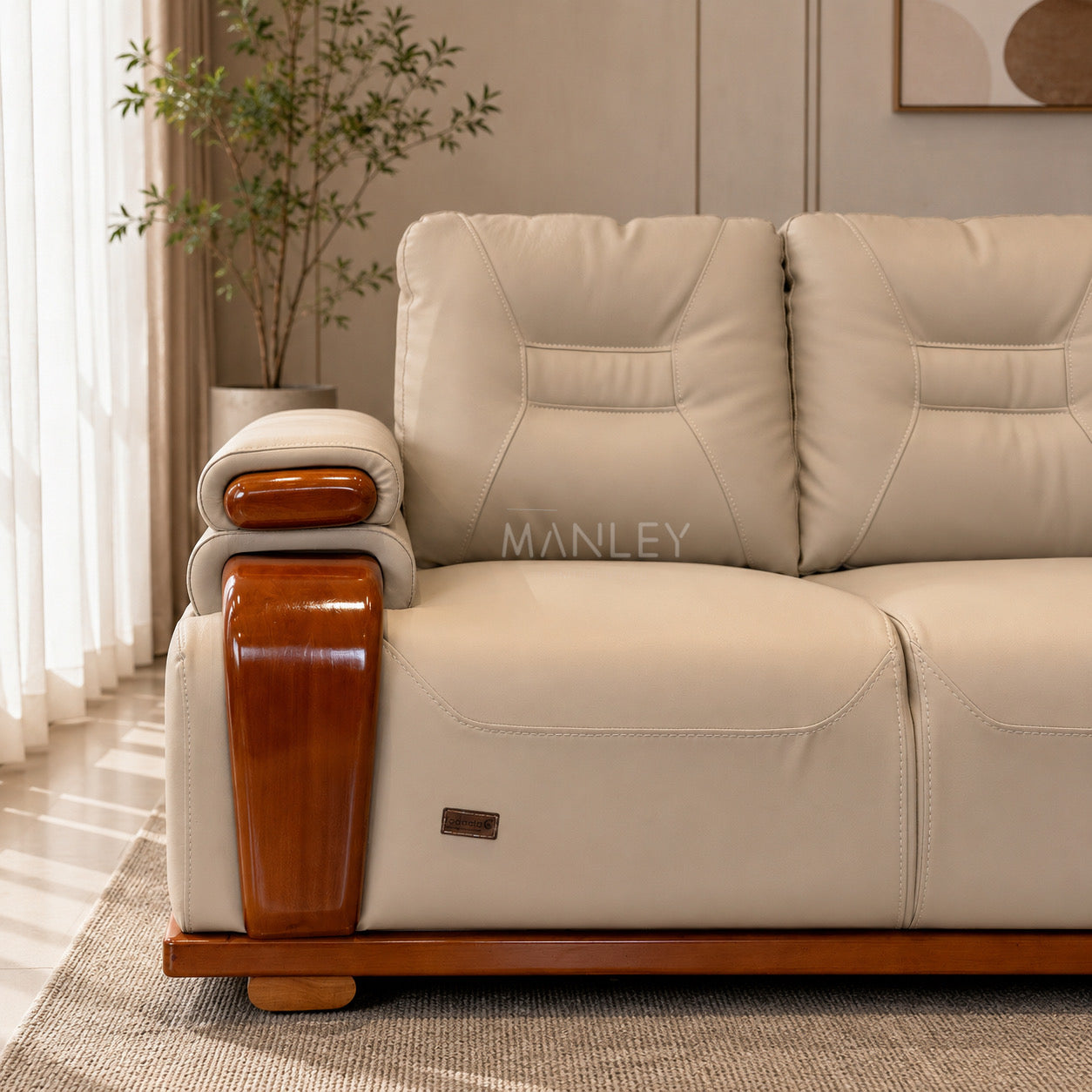 MONACO CORNER SOFA SET | MAHOGANY WOOD & SUEDE FABRIC UPHOLSTERY