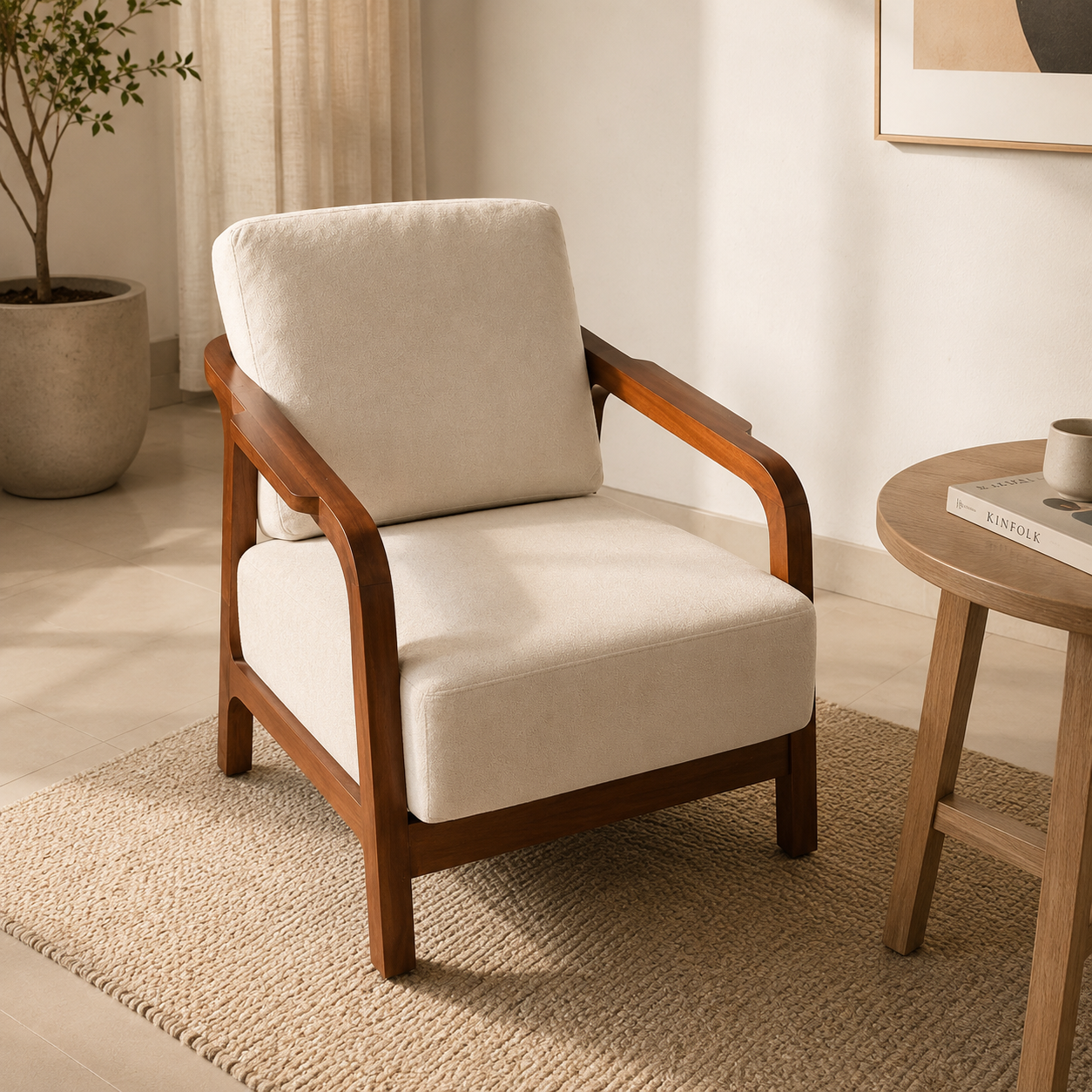 Riyon Solid Wood Sofa Set – Off White | Premium Living Room Furniture
