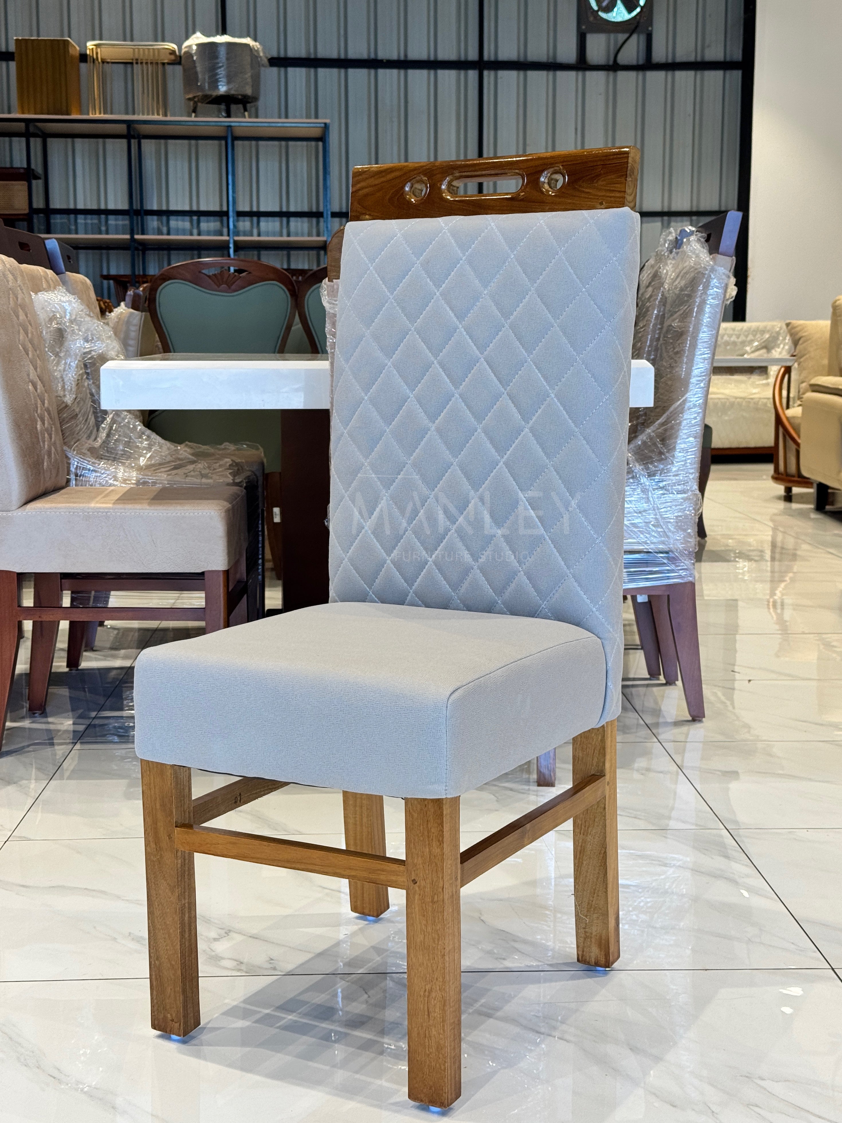 LINEA CHAIR TREATED MAHAGONY SUED FABRIC
