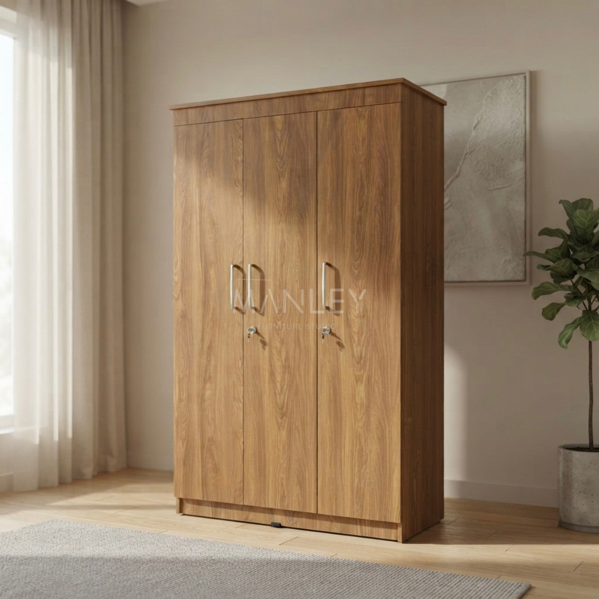 NEXA 3-DOOR WARDROBE | PARTICLE BOARD | BROWN COLOUR