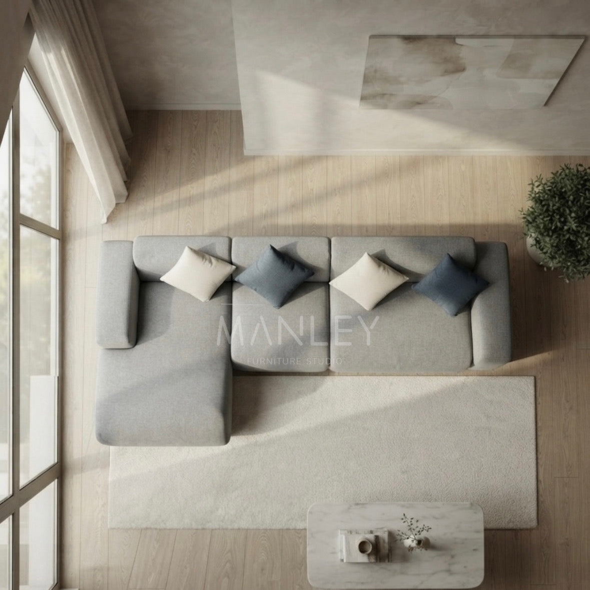 QUILON CORNER SOFA SET | SUEDE FABRIC UPHOLSTERY | OFF WHITE