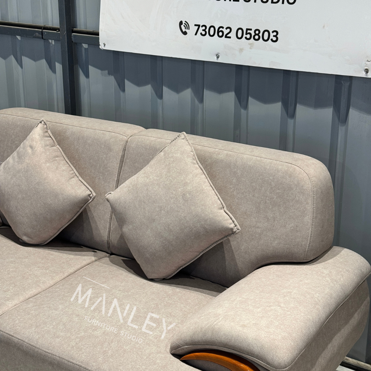 WINDSOR 3+2 SOFA SET | TREATED MAHOGANY WOOD & SUEDE FABRIC