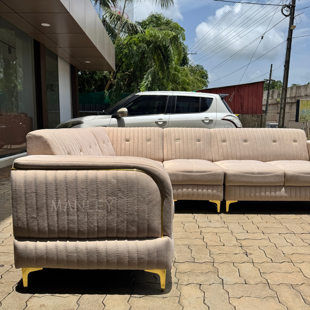 COZY CORNER SOFA SET | SUEDE FABRIC & METAL LEGS | BEIGE COLOUR
