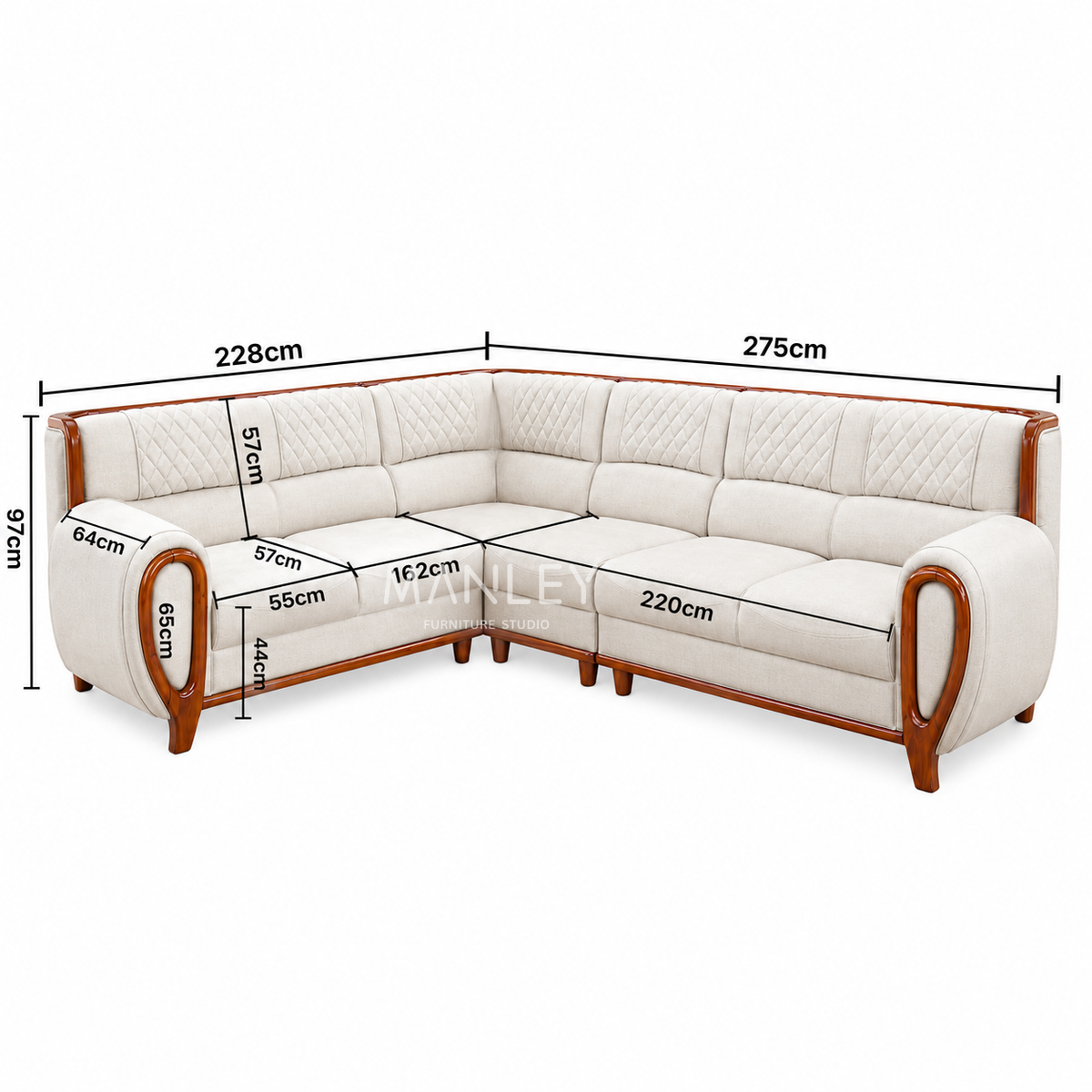HILON CORNER SOFA SET | TREATED MAHOGANY WOOD & SUEDE FABRIC