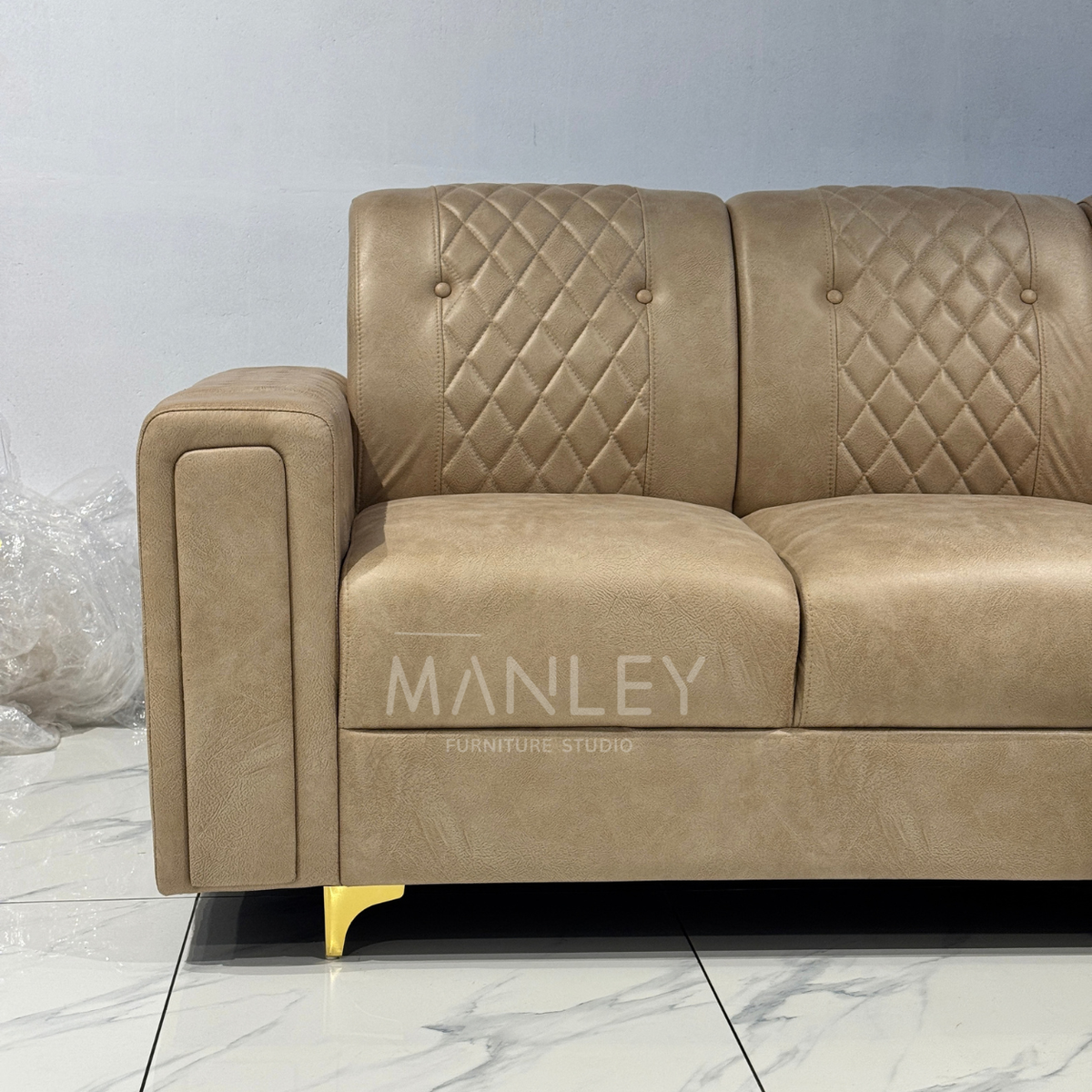 DIAMOND CUT CORNER SOFA SET | SUEDE & REXINE FABRIC