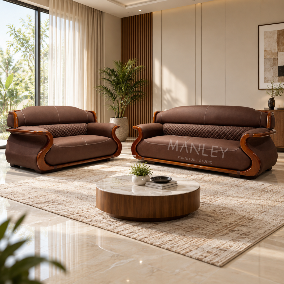 LUXE ONE 3+2 SOFA SET | TREATED MAHOGANY WOOD & ART LEATHER