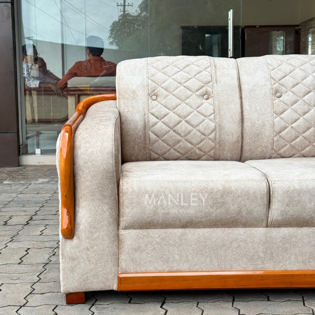 LOREN CORNER SOFA SET | MAHOGANY WOOD & SUEDE FABRIC UPHOLSTERY