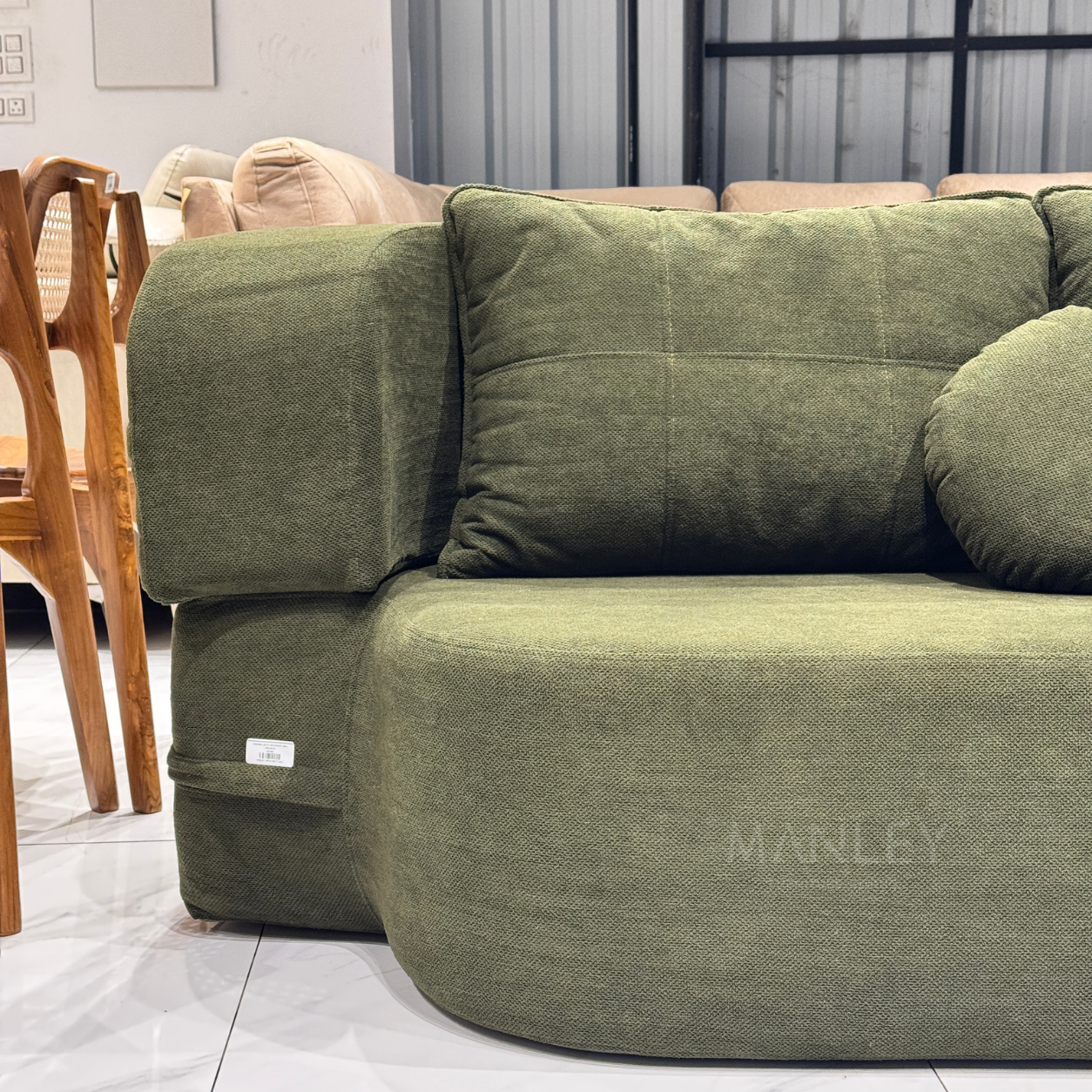 PLUSH SOFA CUM BED | JUTE FABRIC | GREEN COLOUR