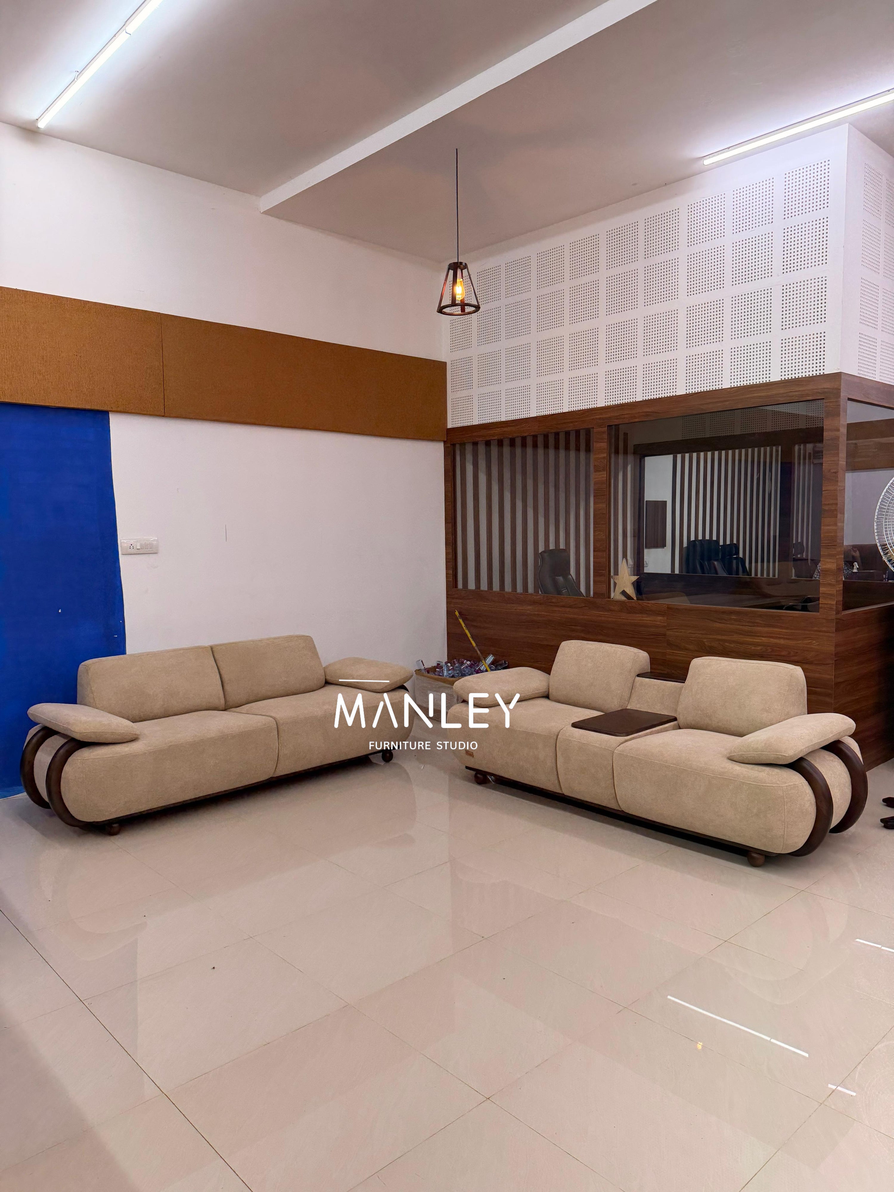 SLEEV 2+2 SOFA SET | MAHOGANY WOOD & FABRIC UPHOLSTERY | CREAM