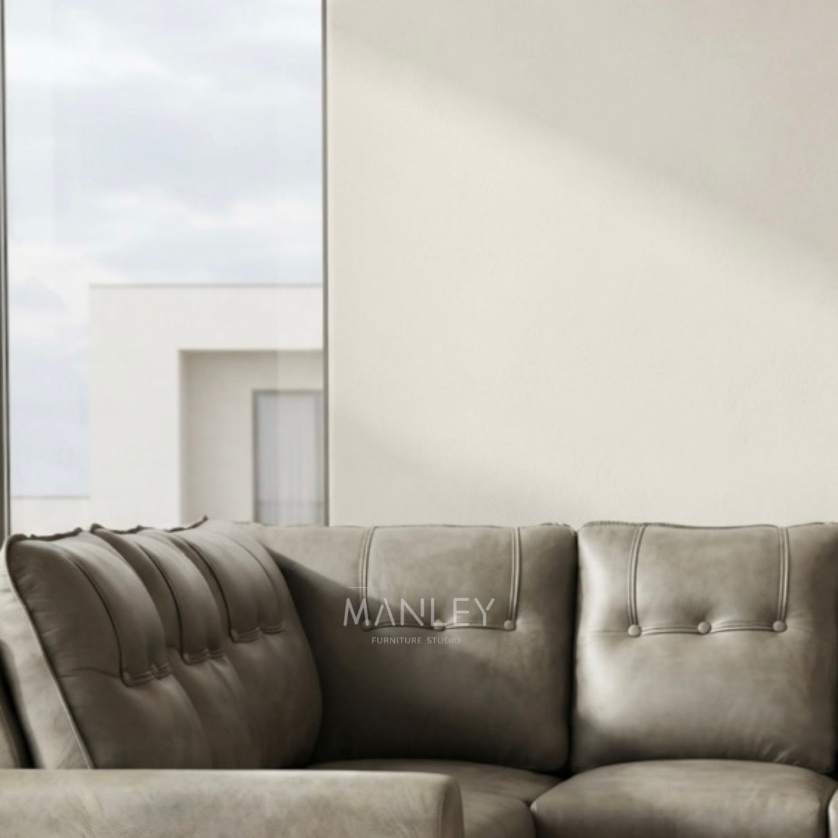 OPAL CORNER SOFA SET | MAHOGANY WOOD & SUEDE FABRIC UPHOLSTERY