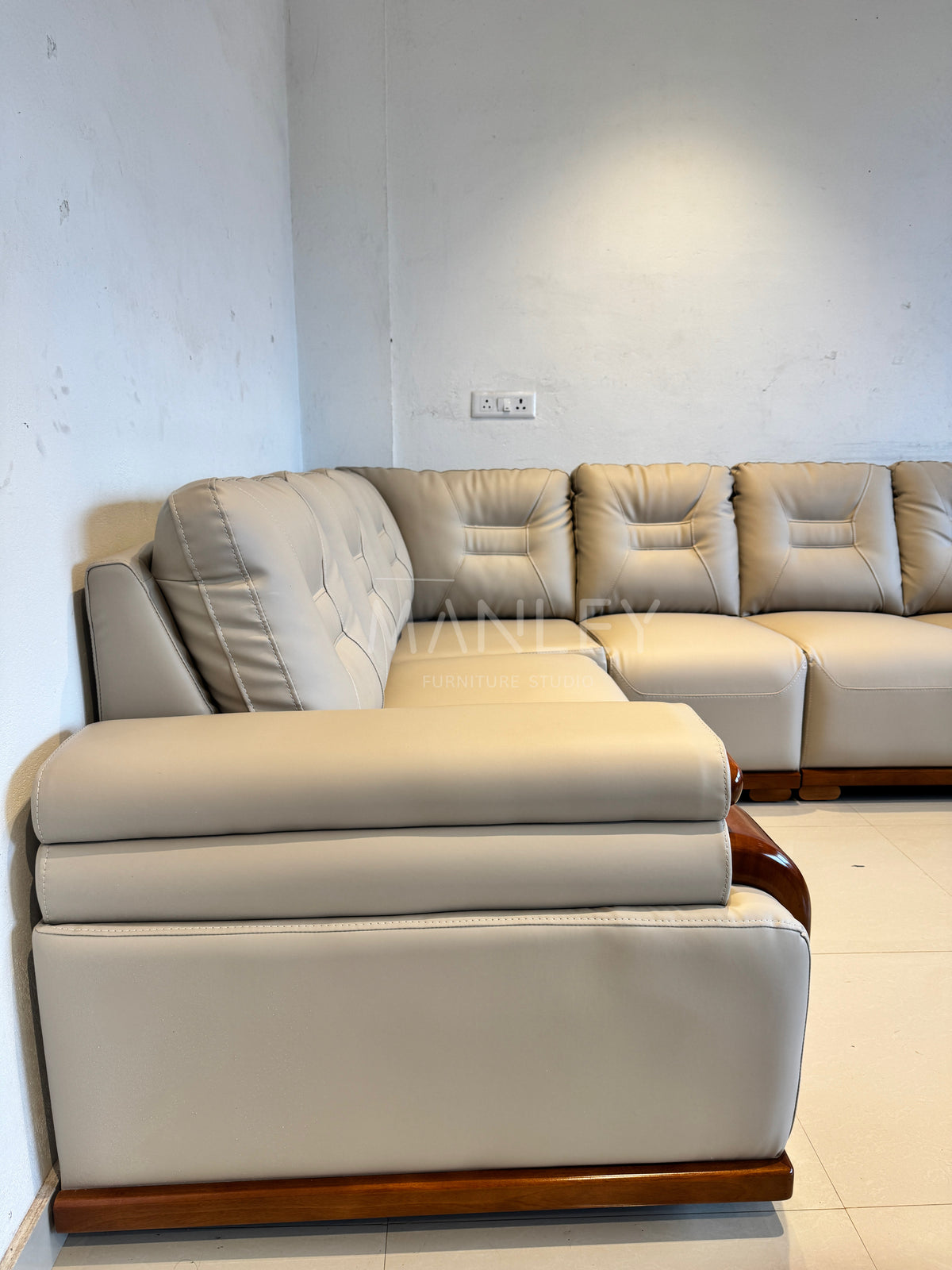 MONACO CORNER SOFA SET | MAHOGANY WOOD & SUEDE FABRIC UPHOLSTERY