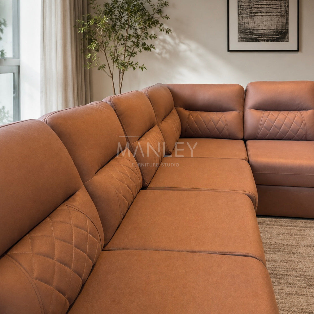 JASPER CORNER SOFA SET | MAHOGANY WOOD & FABRIC UPHOLSTERY | GREY