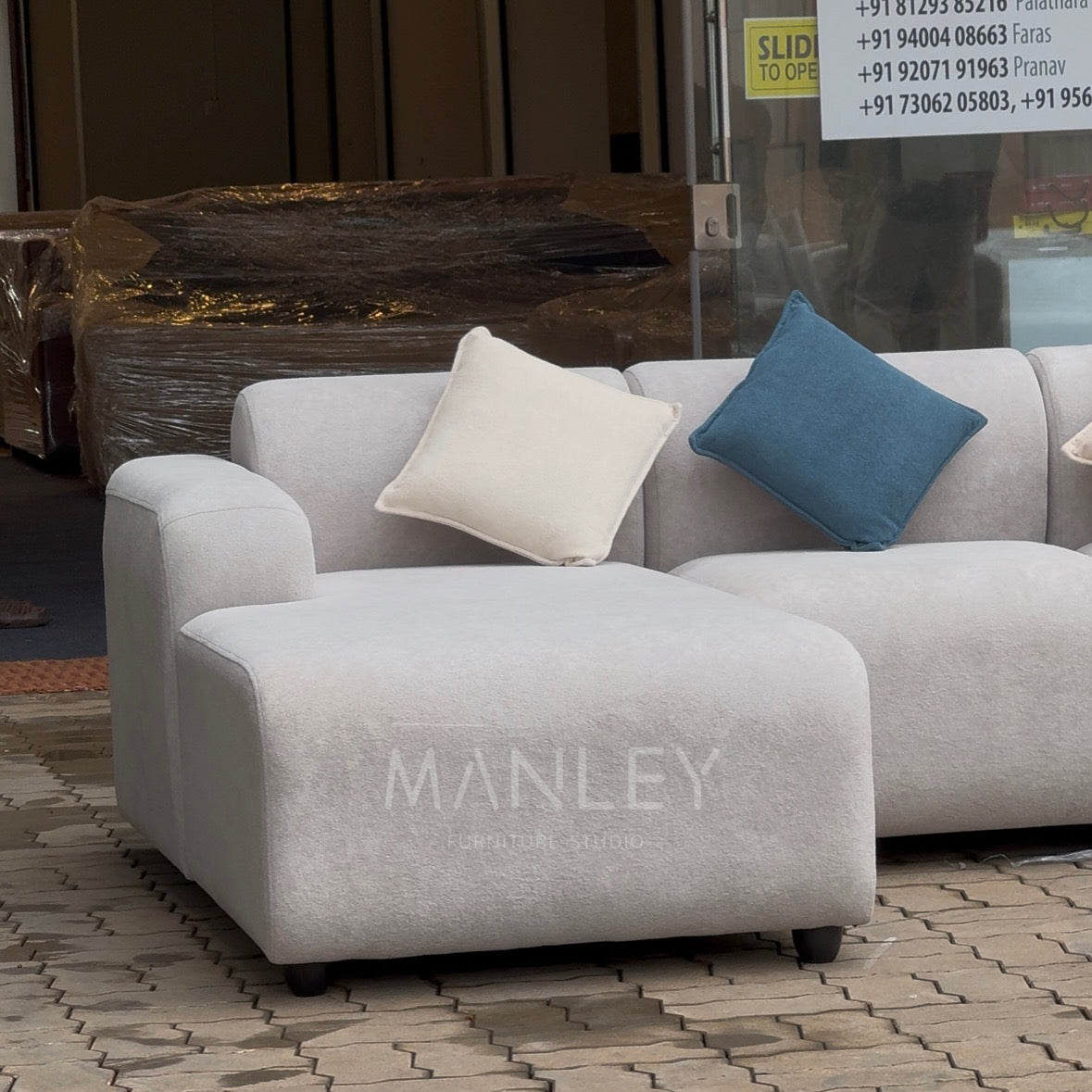 QUILON CORNER SOFA SET | SUEDE FABRIC UPHOLSTERY | OFF WHITE