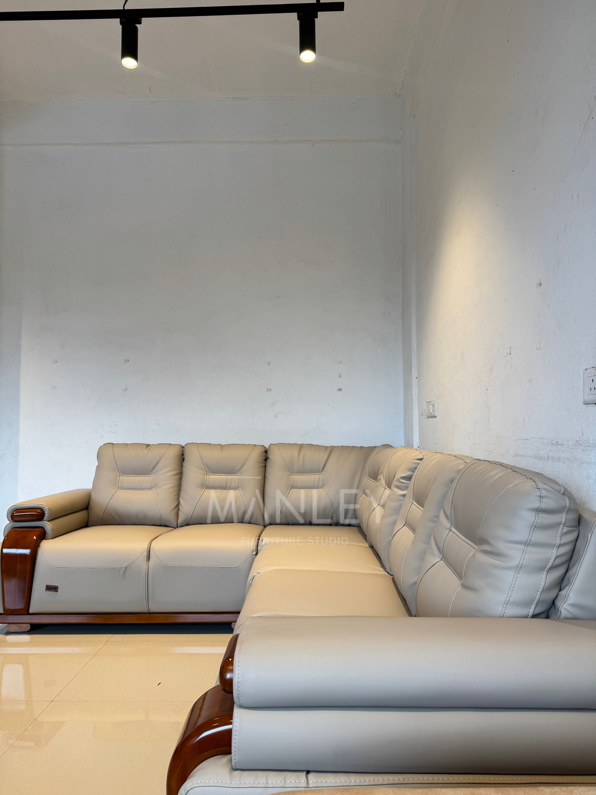 MONACO CORNER SOFA SET | MAHOGANY WOOD & SUEDE FABRIC UPHOLSTERY