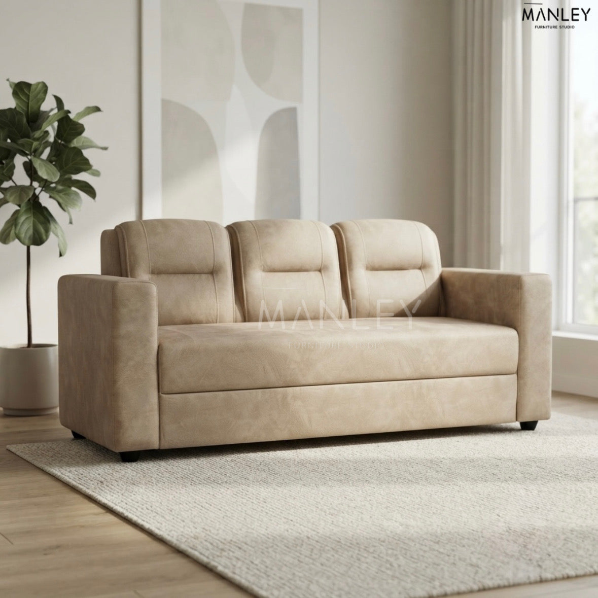 ARVO SINGLE SOFA | ACACIA WOOD & SUEDE FABRIC UPHOLSTERY
