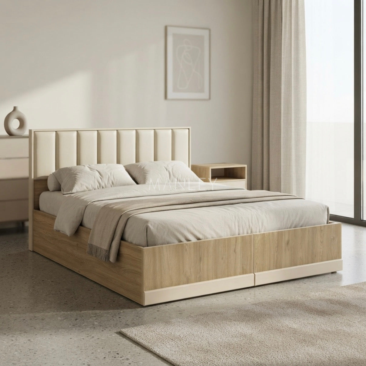 OPAL 3-DOOR GLASS BEDROOM SET | PARTICLE BOARD & GLASS DOORS | CREAM COLOUR