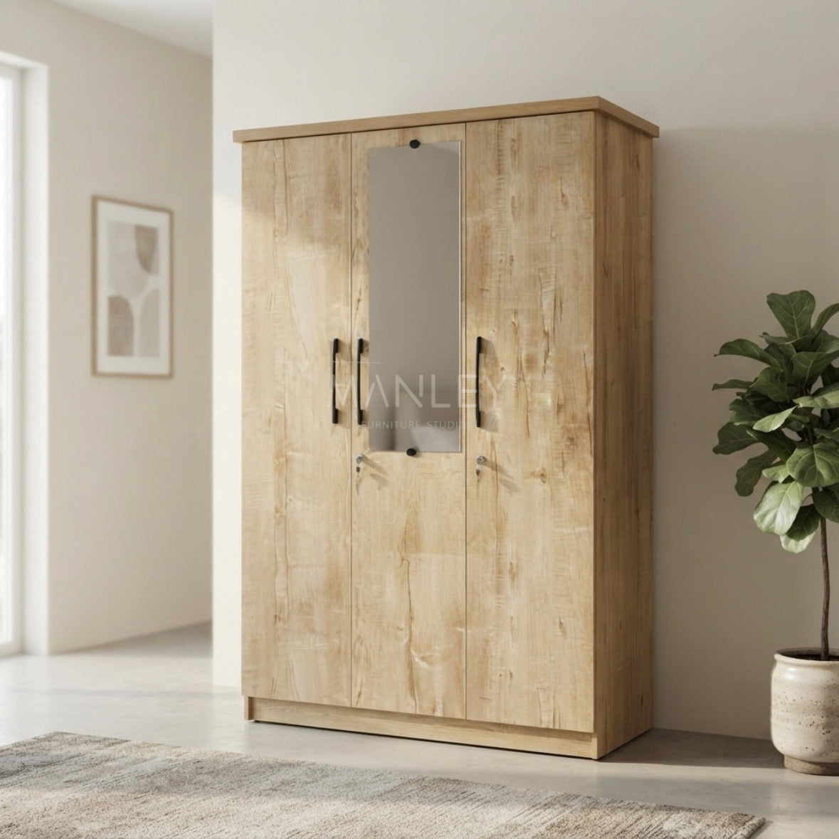 SLON 3-DOOR WARDROBE | PARTICLE BOARD | CREAM COLOUR