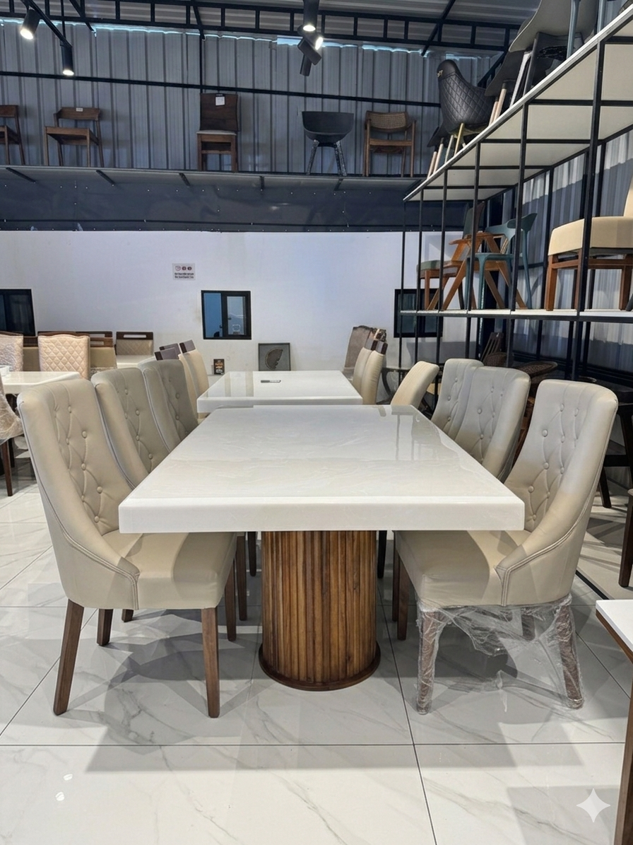 PILLER 6 CHAIR 6X3.5 ONYX TOP  - ACACIA WOOD  DINING SET |