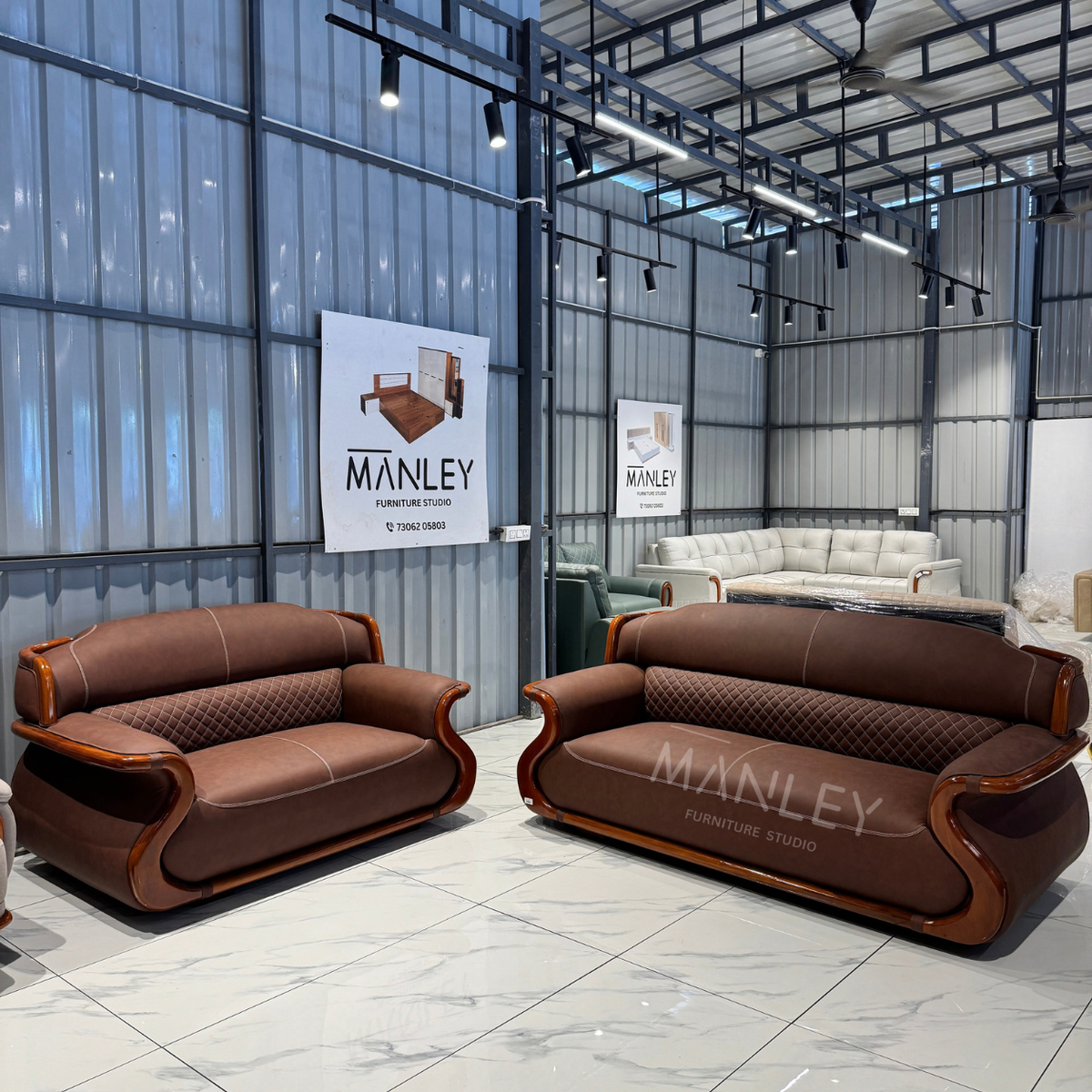 LUXE ONE 3+2 SOFA SET | TREATED MAHOGANY WOOD & ART LEATHER