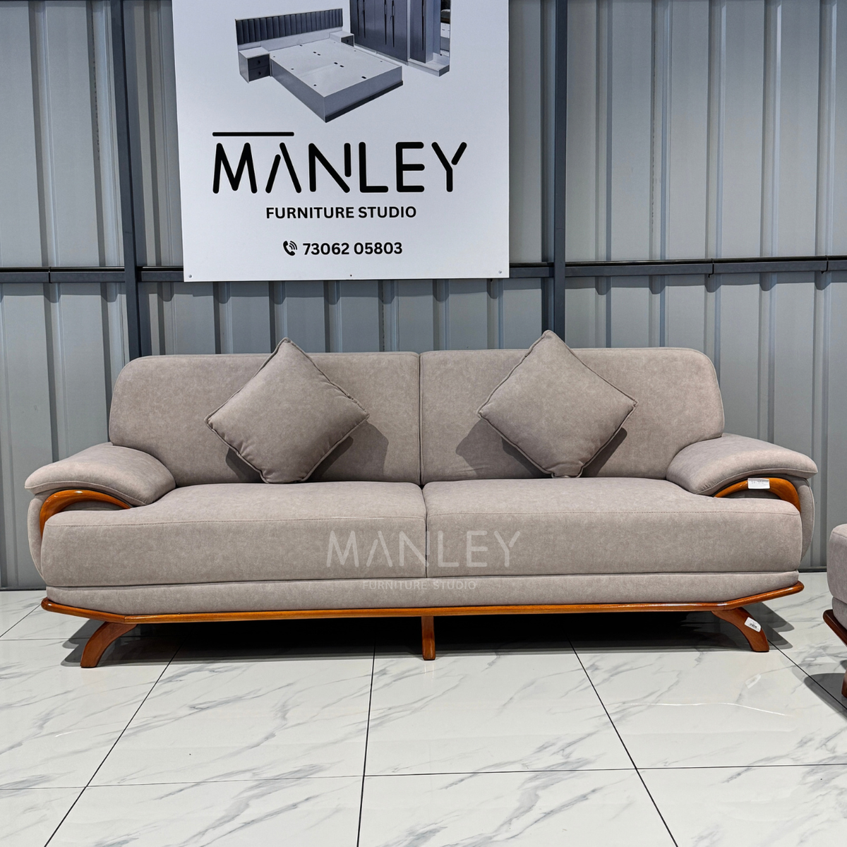WINDSOR 3+2 SOFA SET | TREATED MAHOGANY WOOD & SUEDE FABRIC
