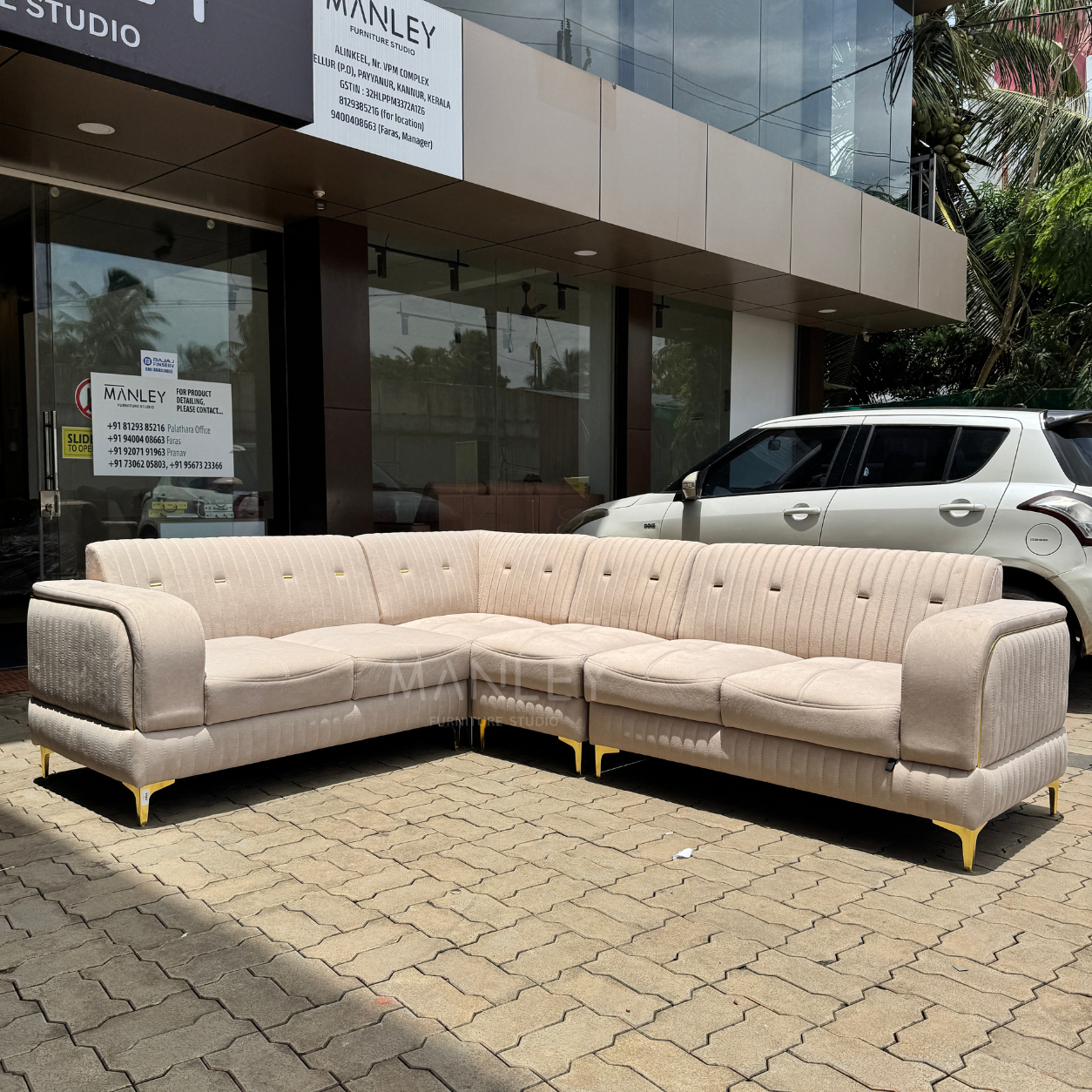 COZY CORNER SOFA SET | SUEDE FABRIC & METAL LEGS | BEIGE COLOUR
