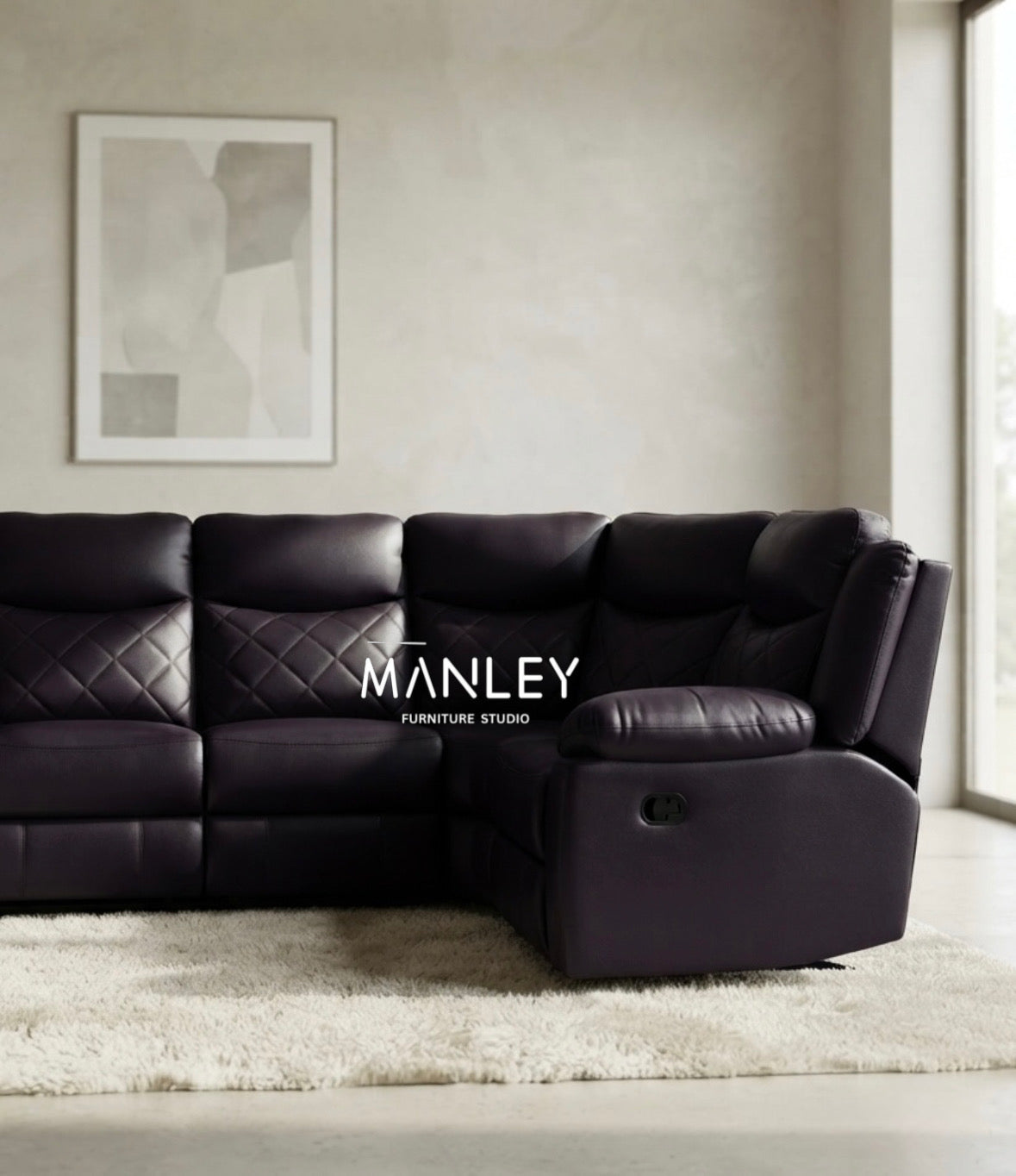 LANER CORNER RECLINER SOFA SET | ART LEATHER UPHOLSTERY | DARK HASH