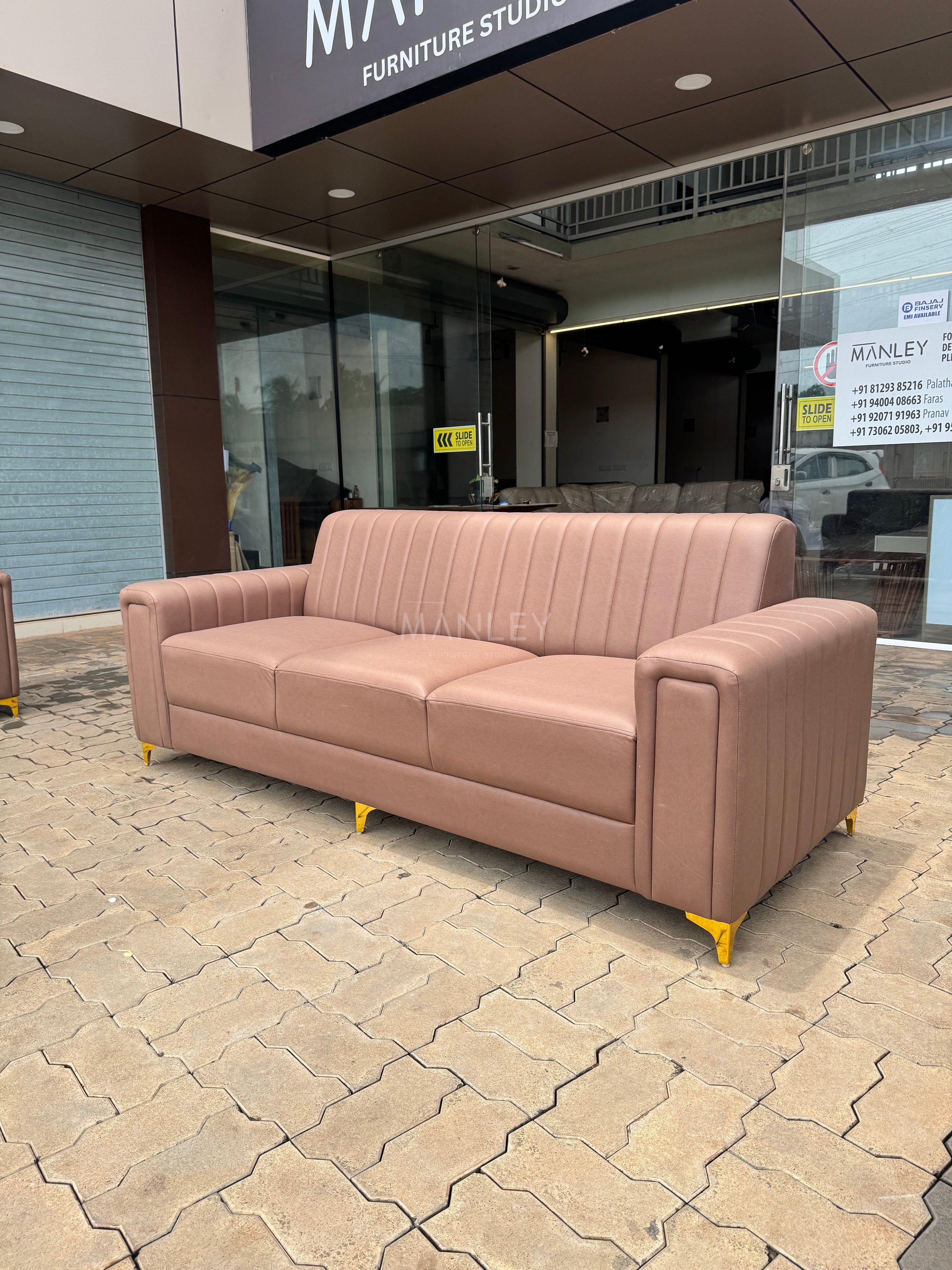 BOXER LINER 3+2+2 SOFA SET | ACACIA WOOD & SUEDE FABRIC | BROWN