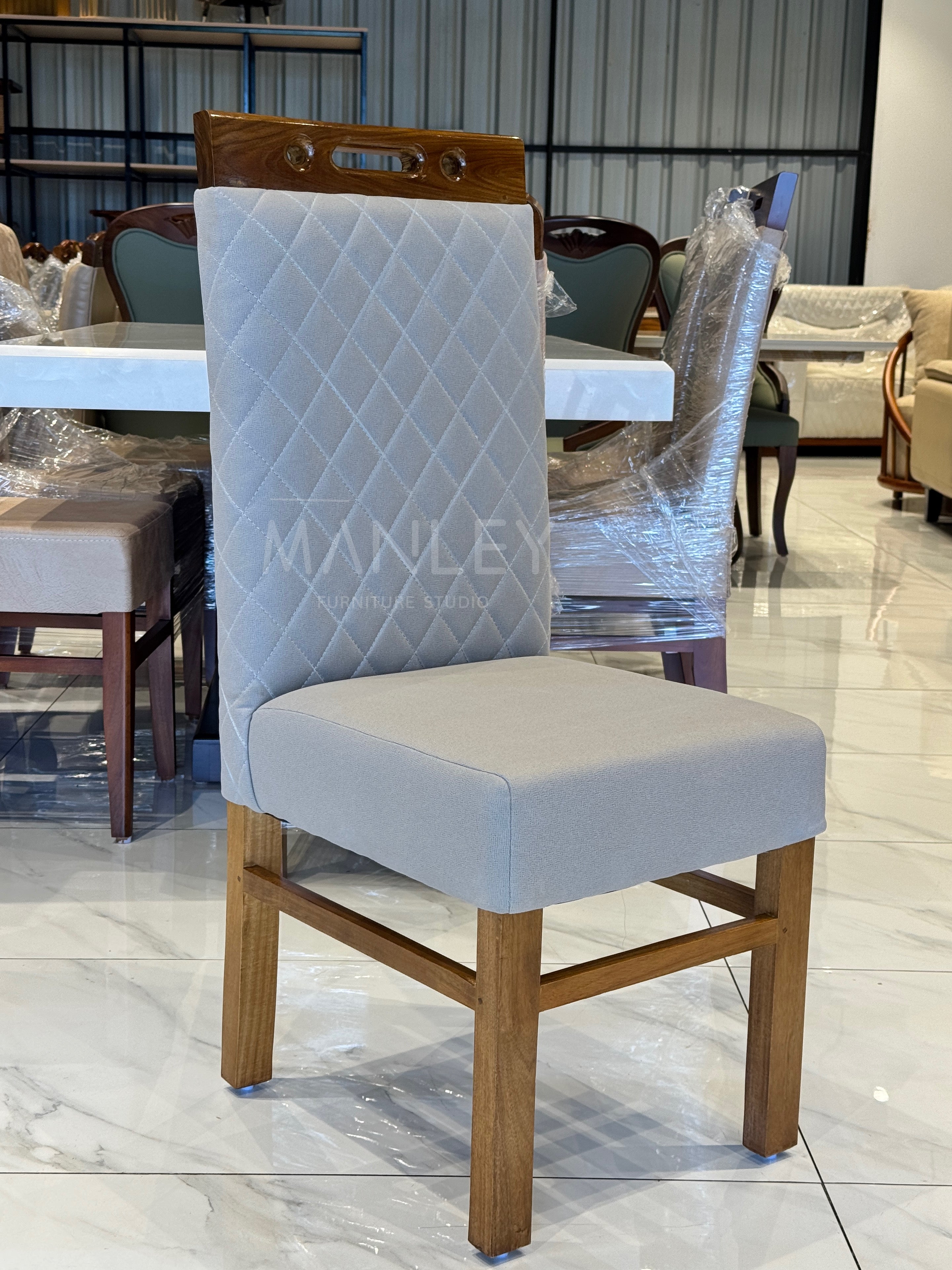 LINEA CHAIR TREATED MAHAGONY SUED FABRIC