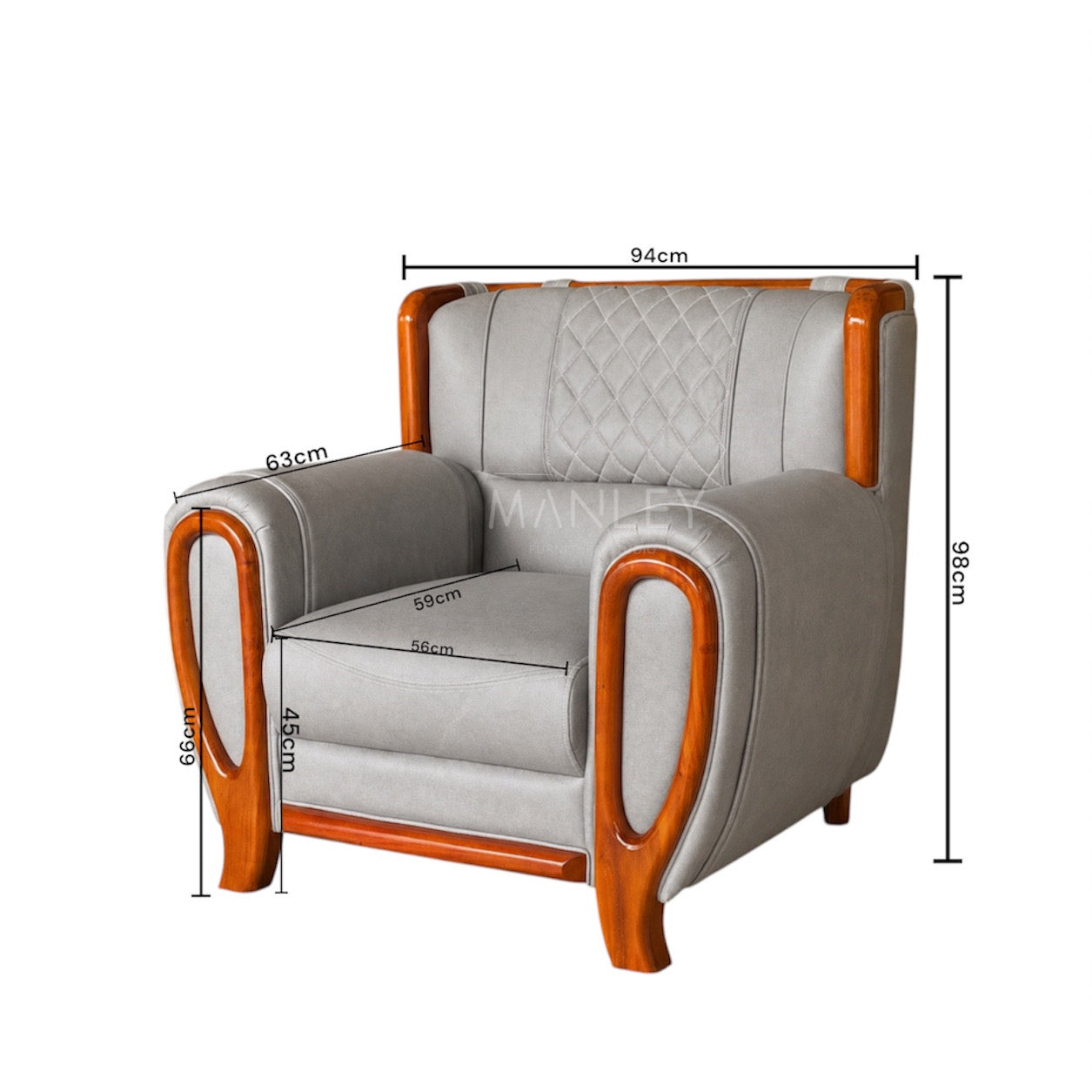 EMBER ARMCHAIR | MAHOGANY WOOD & SUEDE FABRIC | GREY
