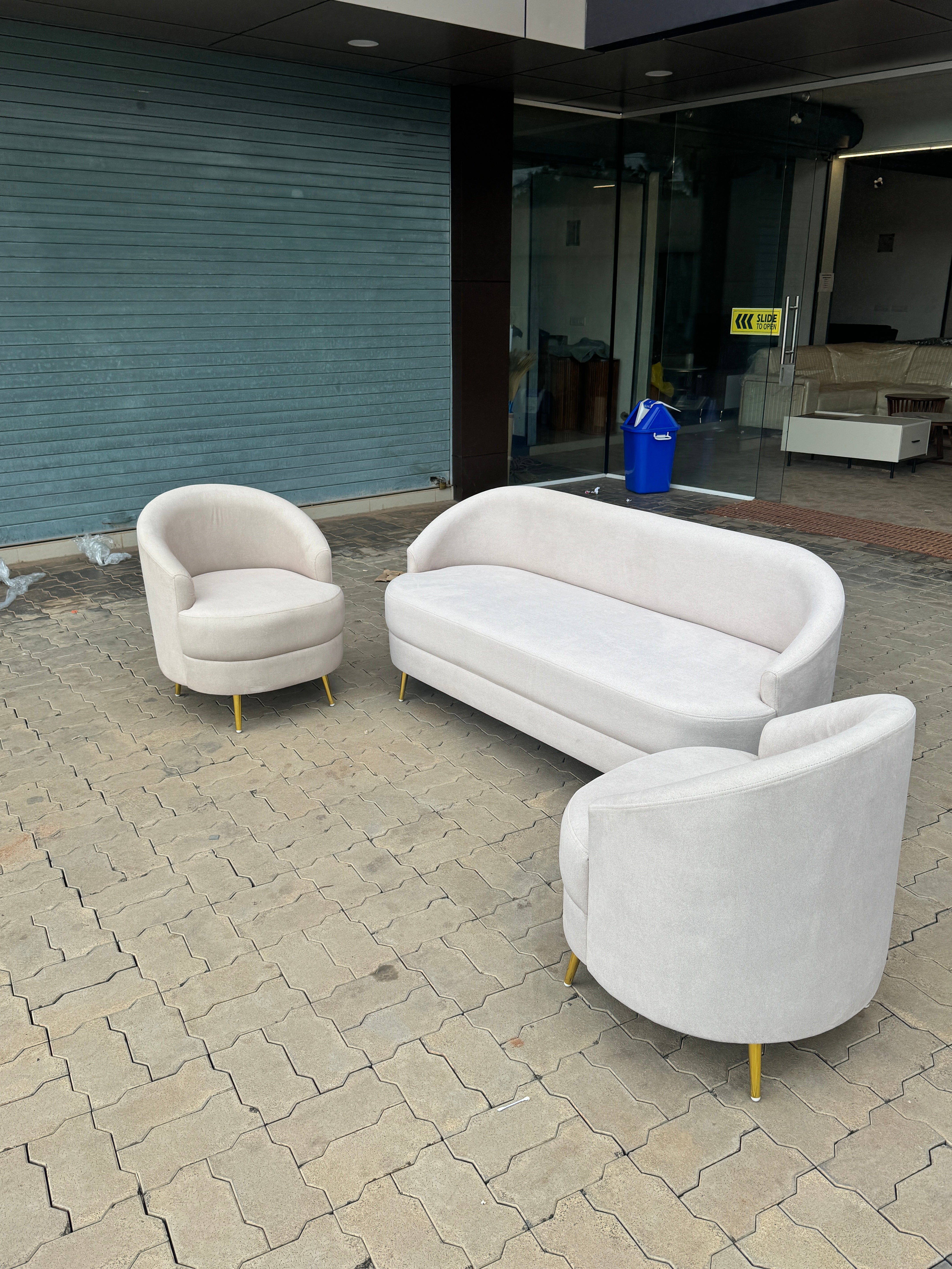 AYION PREMIUM ARM CHAIR SET 3+1+1- SUEDE FABRIC -IVORY COLOUR