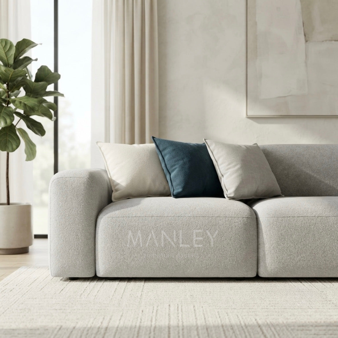 QUILON CORNER SOFA SET | SUEDE FABRIC UPHOLSTERY | OFF WHITE
