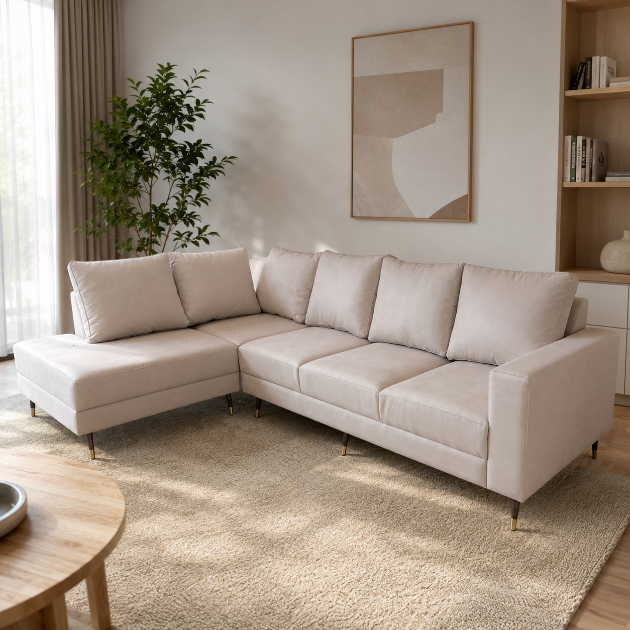 CLASSIC LAUNCHER SOFA SET | WOOD FRAME & SUEDE FABRIC | OFF WHITE