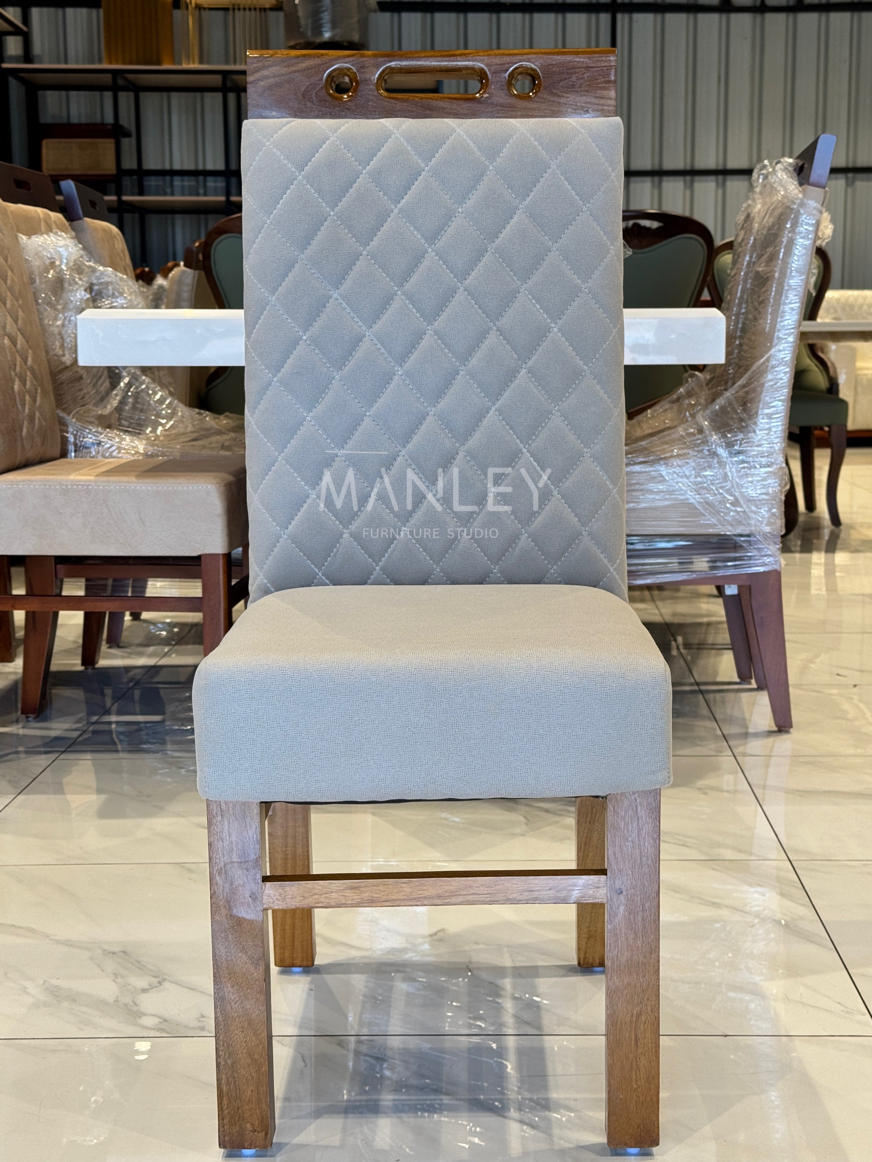 LINEA CHAIR TREATED MAHAGONY SUED FABRIC