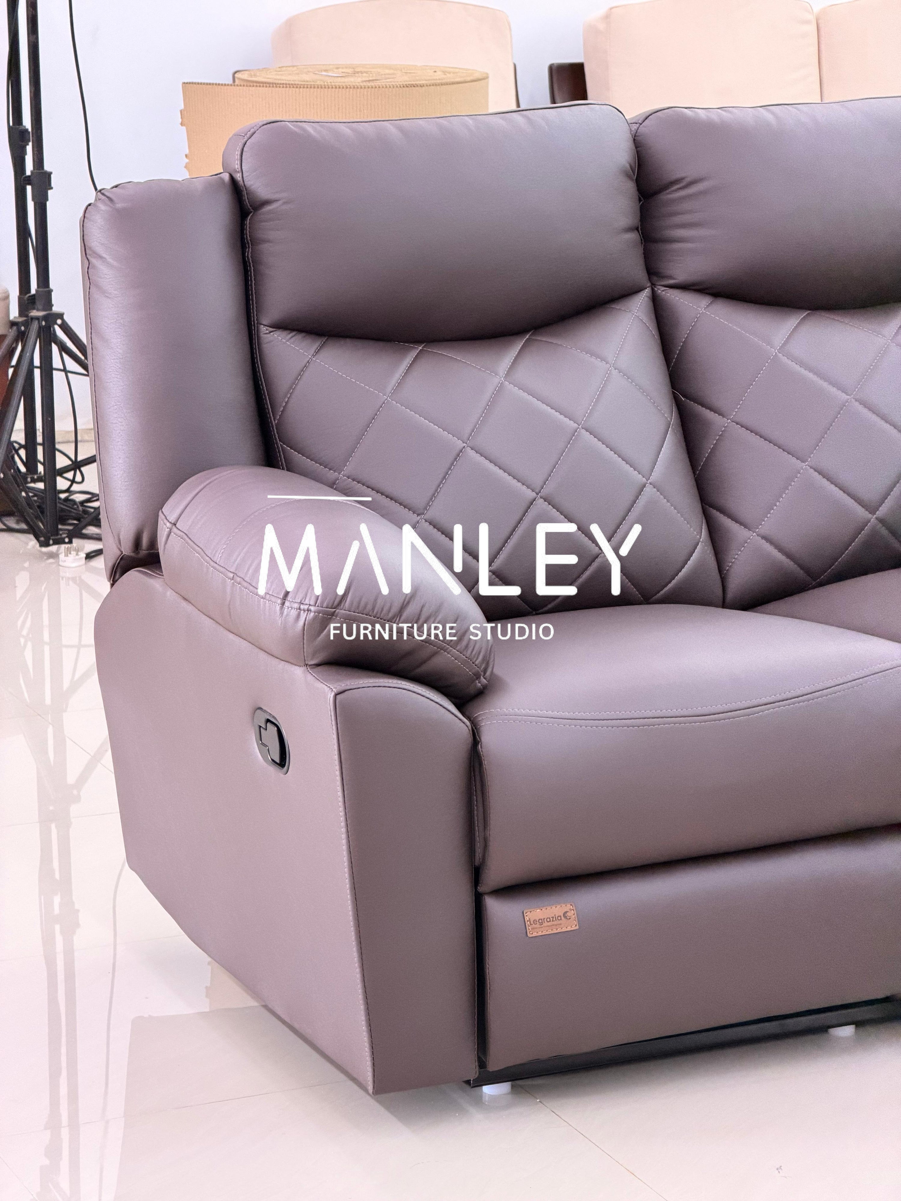 LANER CORNER RECLINER SOFA SET | ART LEATHER UPHOLSTERY | DARK HASH