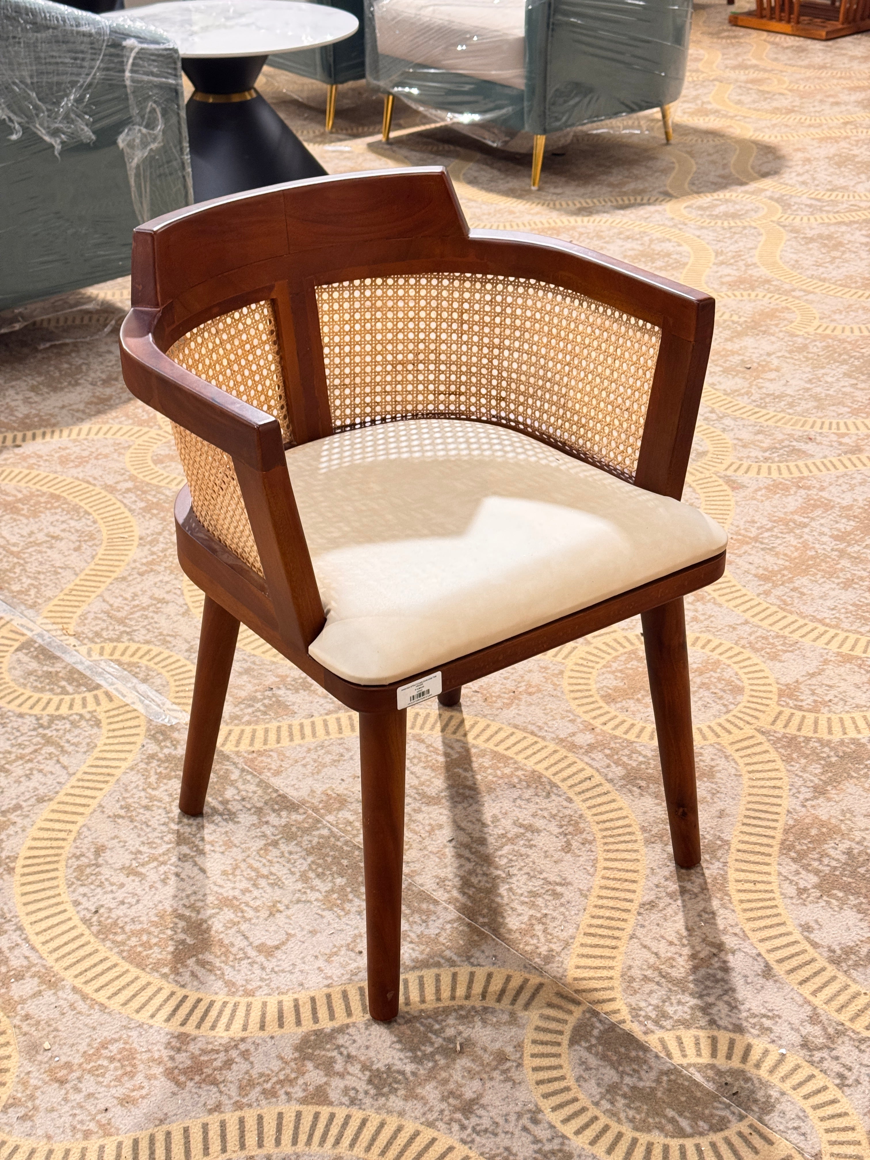 CANE SOFASET 3+1+1  – Treated Mahogany, CREAM COLOUR  Cane & Fabric | SUEDE MATERIAL