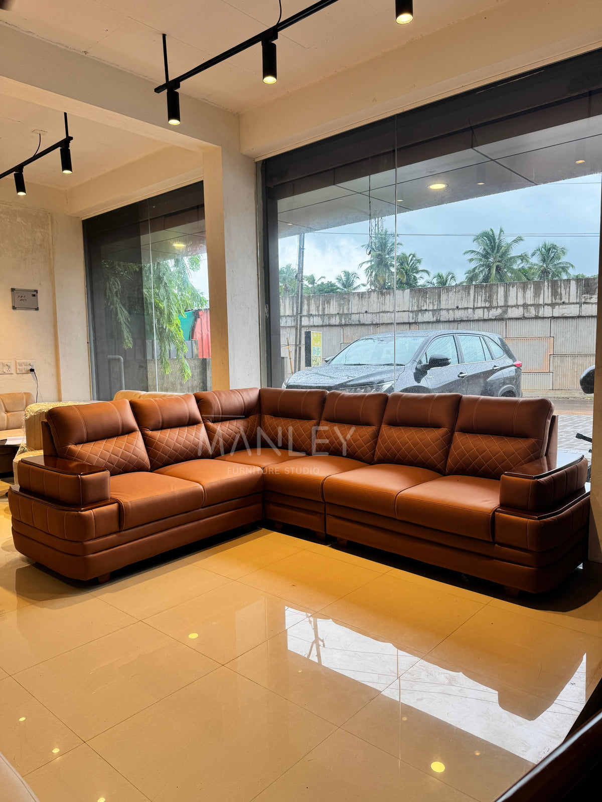 MILAN CORNER SOFA SET | MAHOGANY WOOD | BROWN COLOUR